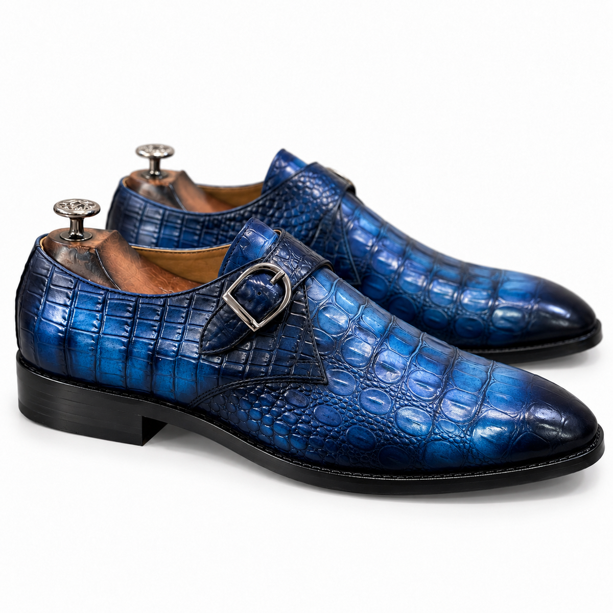 Sapphire Blue Croc-Embossed Monk Strap