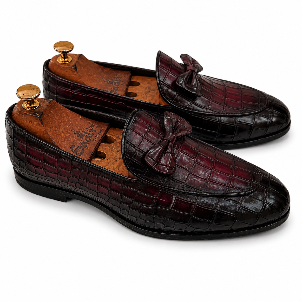 Noir Bordeaux Croco Bow Loafers