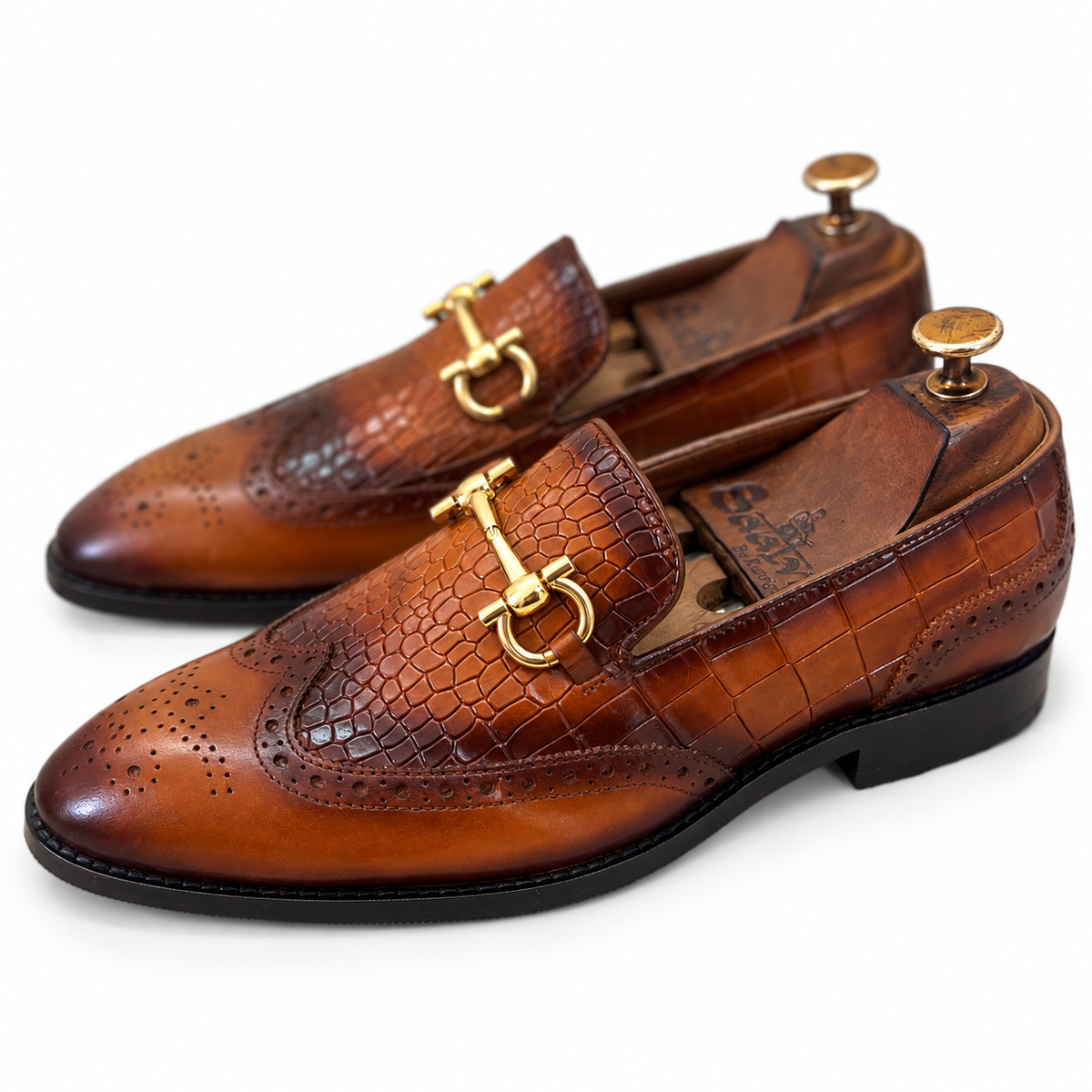 Cognac Royale Croco Horsebit Loafers
