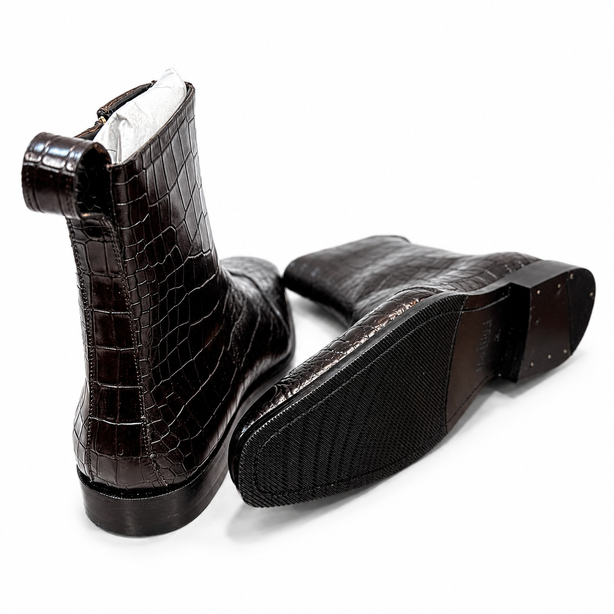 Dark Brown Croc-Embossed Leather Chelsea Boots