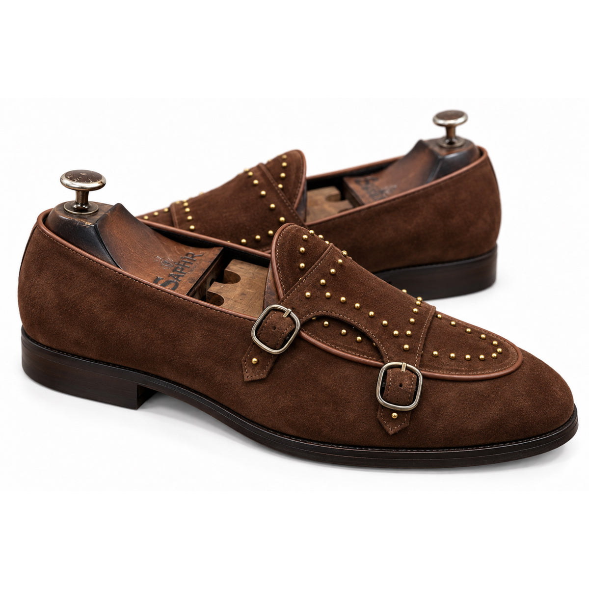Cacao Studded Double Monk Straps