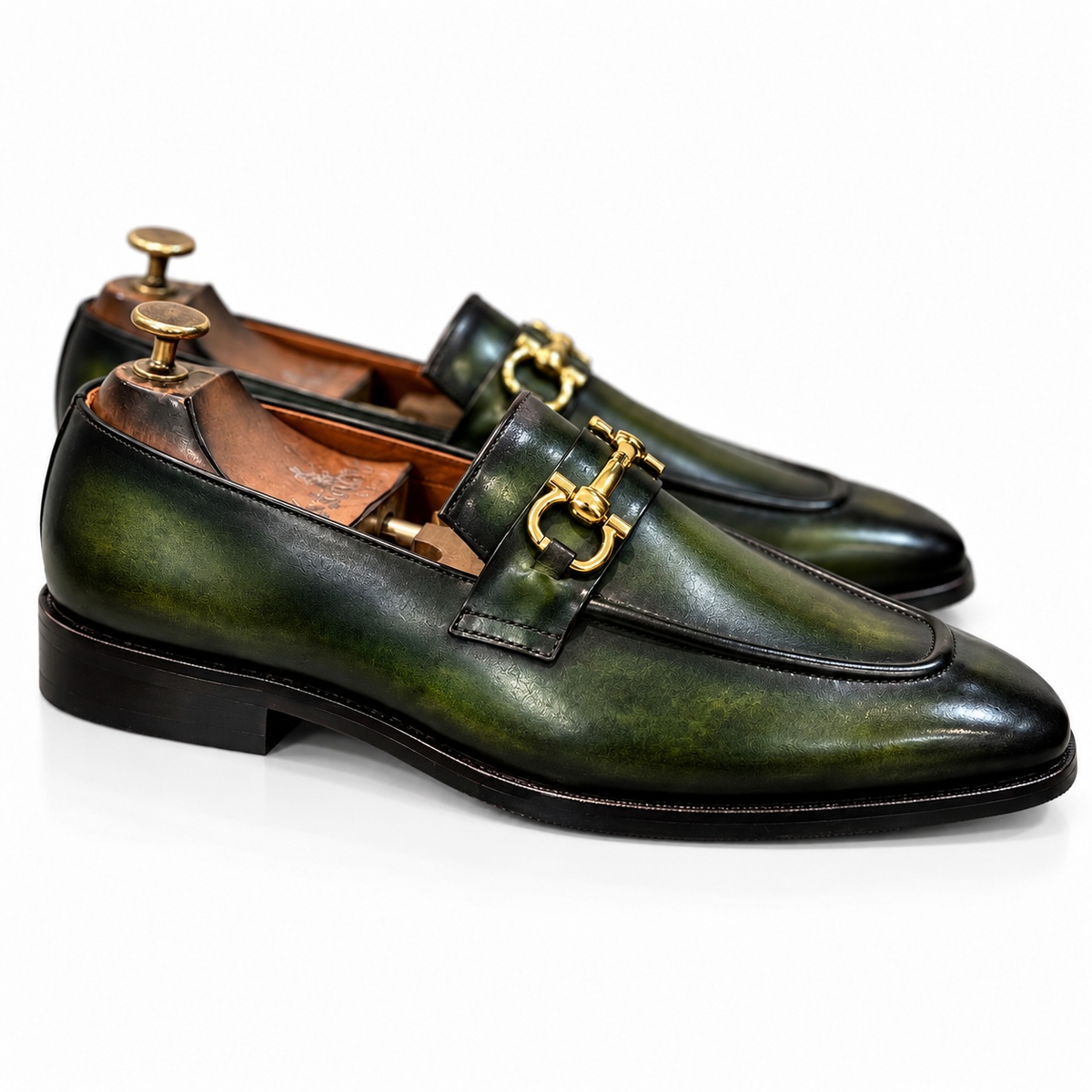 Verde Royale Gold Horsebit Loafers