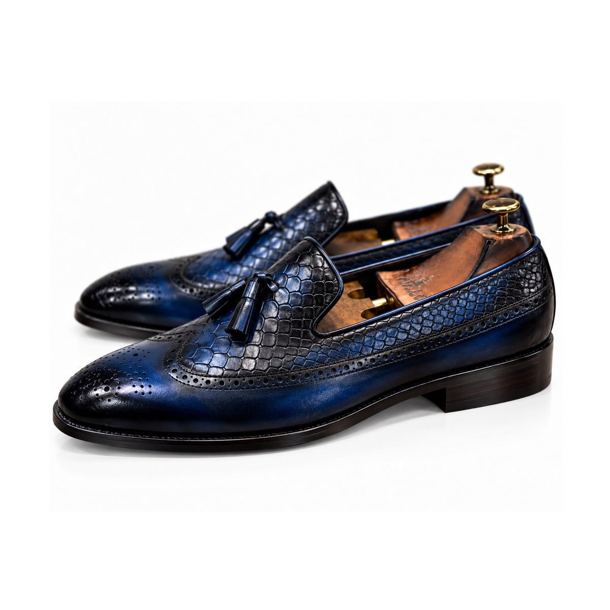 Cobalt Noir Croc-Embossed Leather Loafers