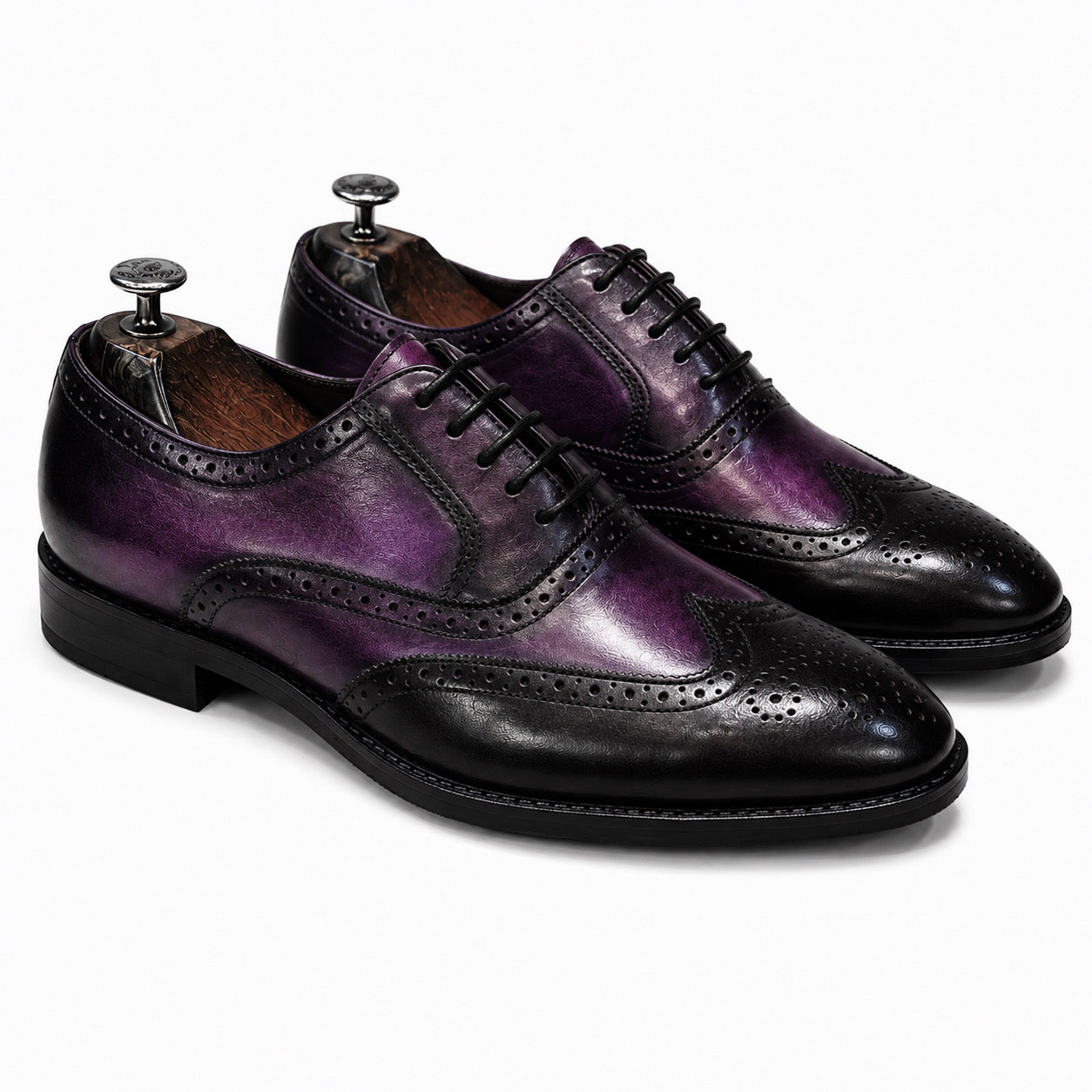 Imperial Plum & Black Wingtip Brogue Oxfords
