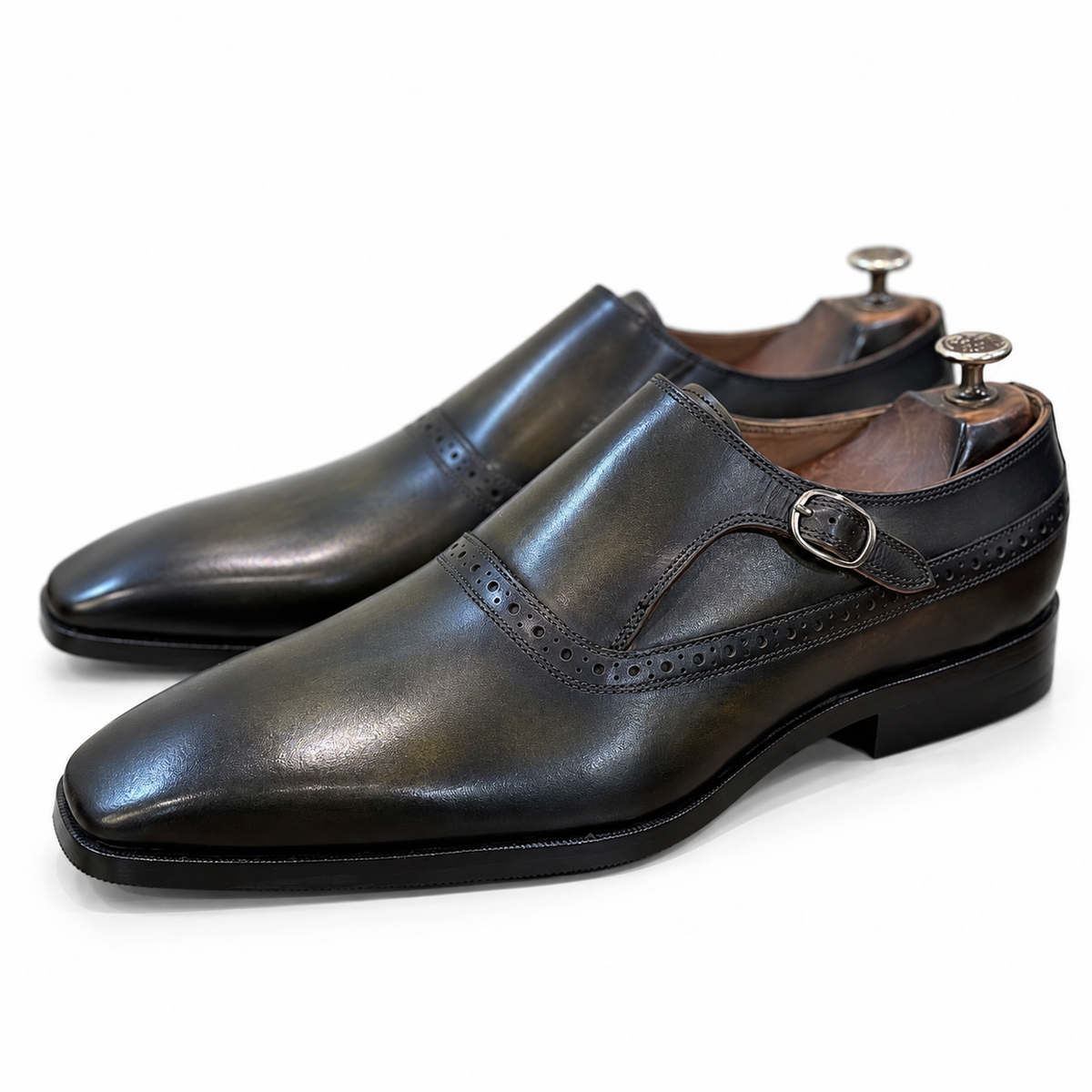 Saalvi Obsidian Patina Single Monk Strap Shoes