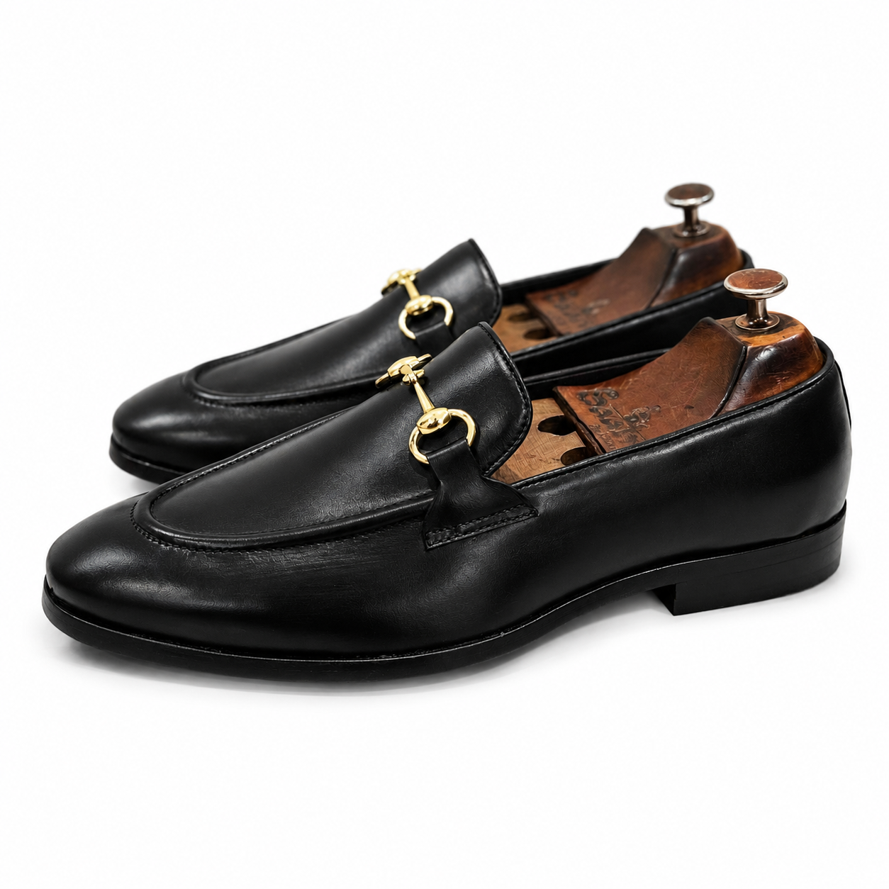 Horsebit Loafers -Black Golden Buckle