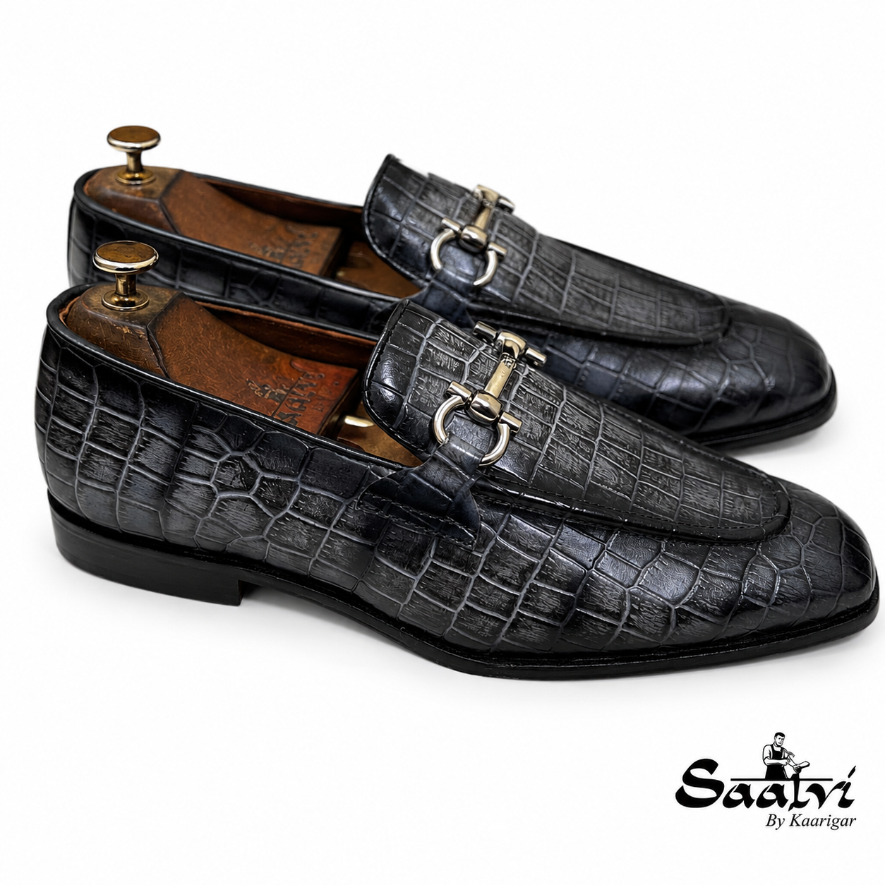 Grey Croco Loafers With Buckle