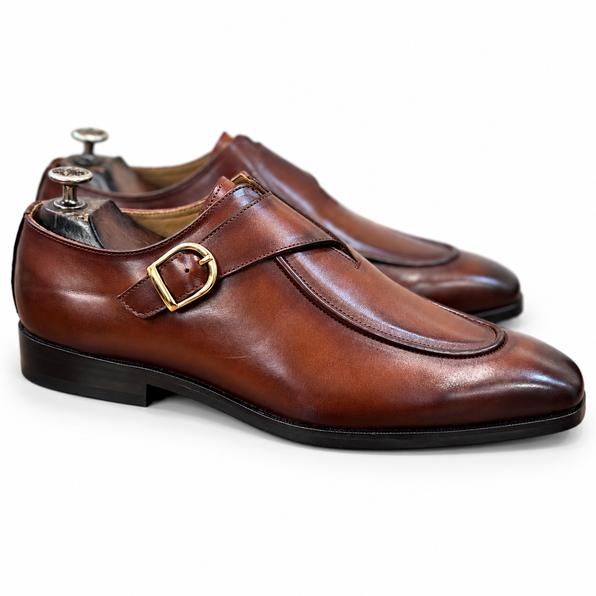 British Pointy Toe Single Monk – Chestnut Brown