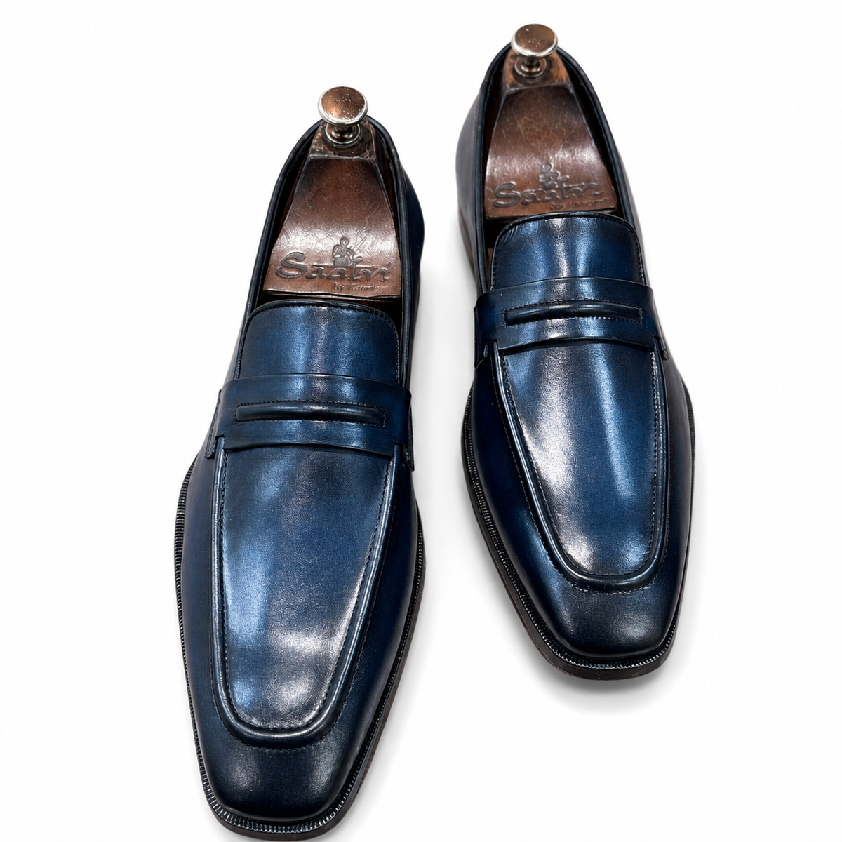 Blue Hand Finished Penny Loafers