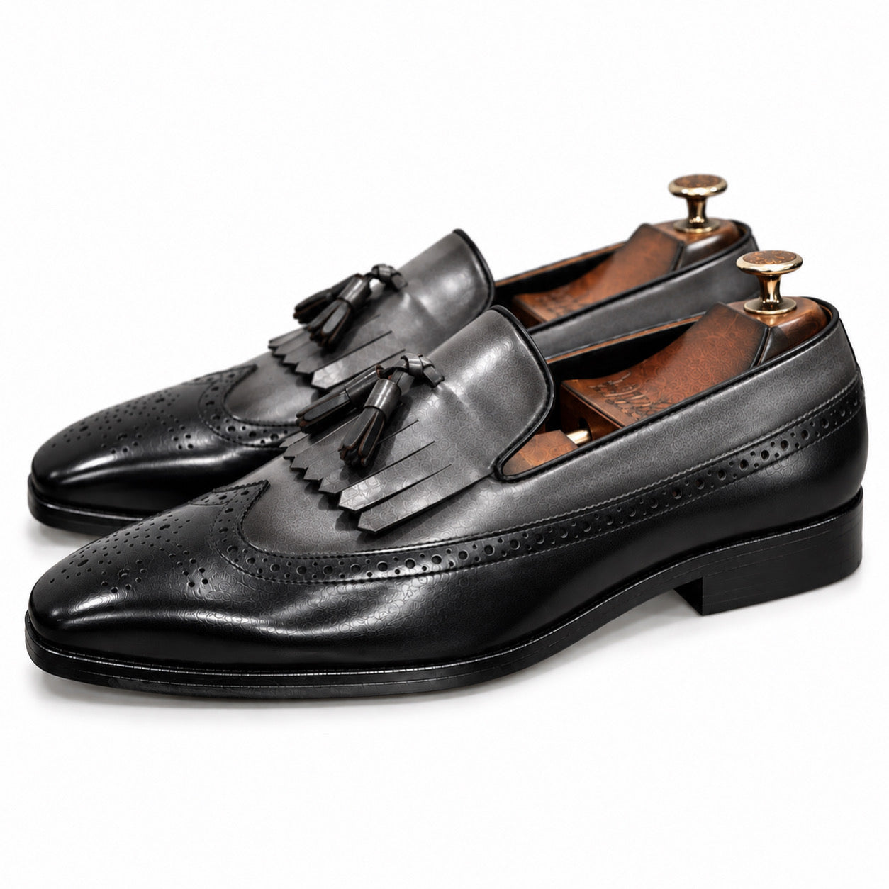 Silver Noir Kiltie Tassel Loafers