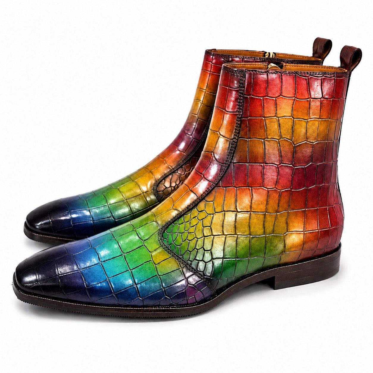 Prismatic Croc Luxe Hand-Patina Chelsea Boots