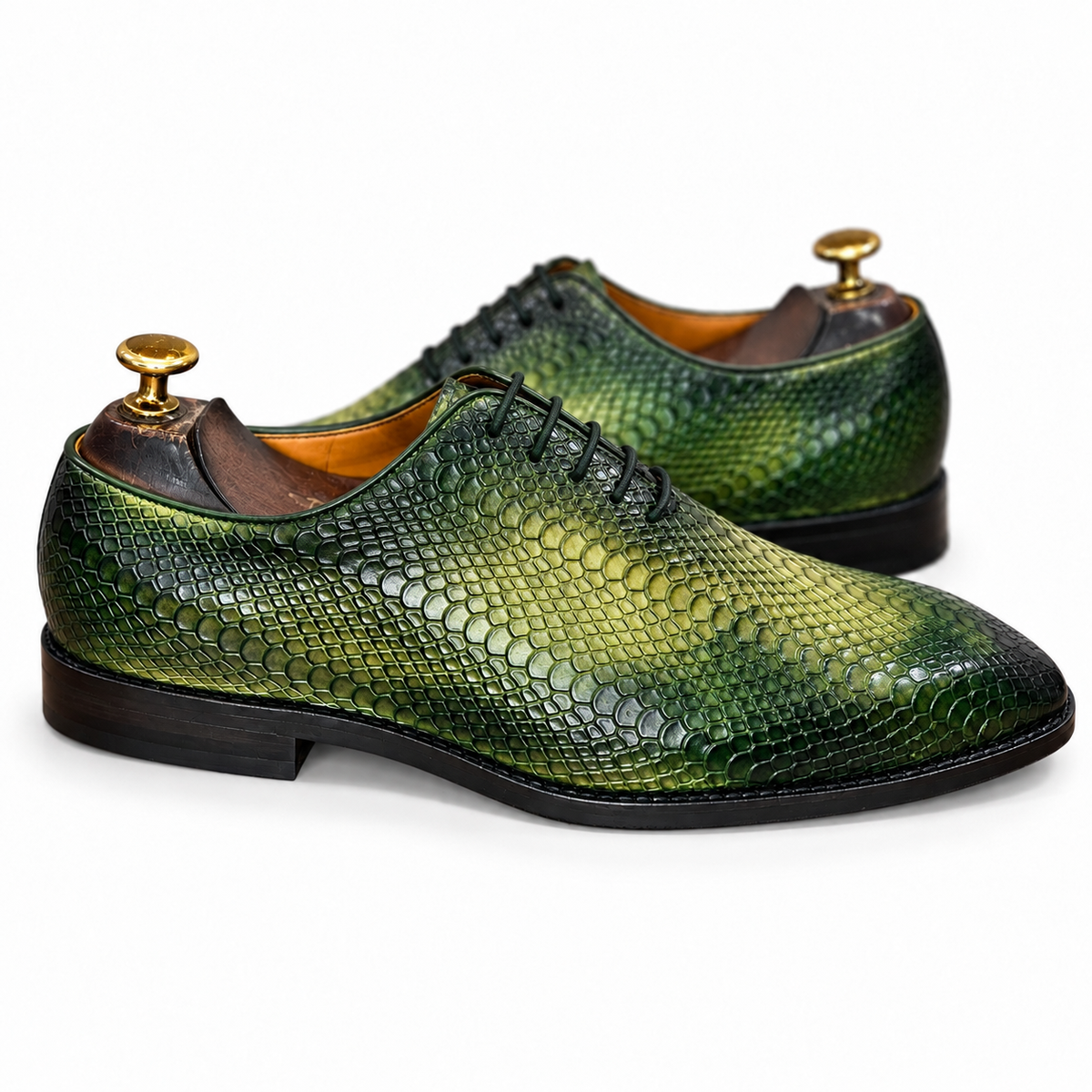 Emerald Crocodile-Embossed Oxford Shoes