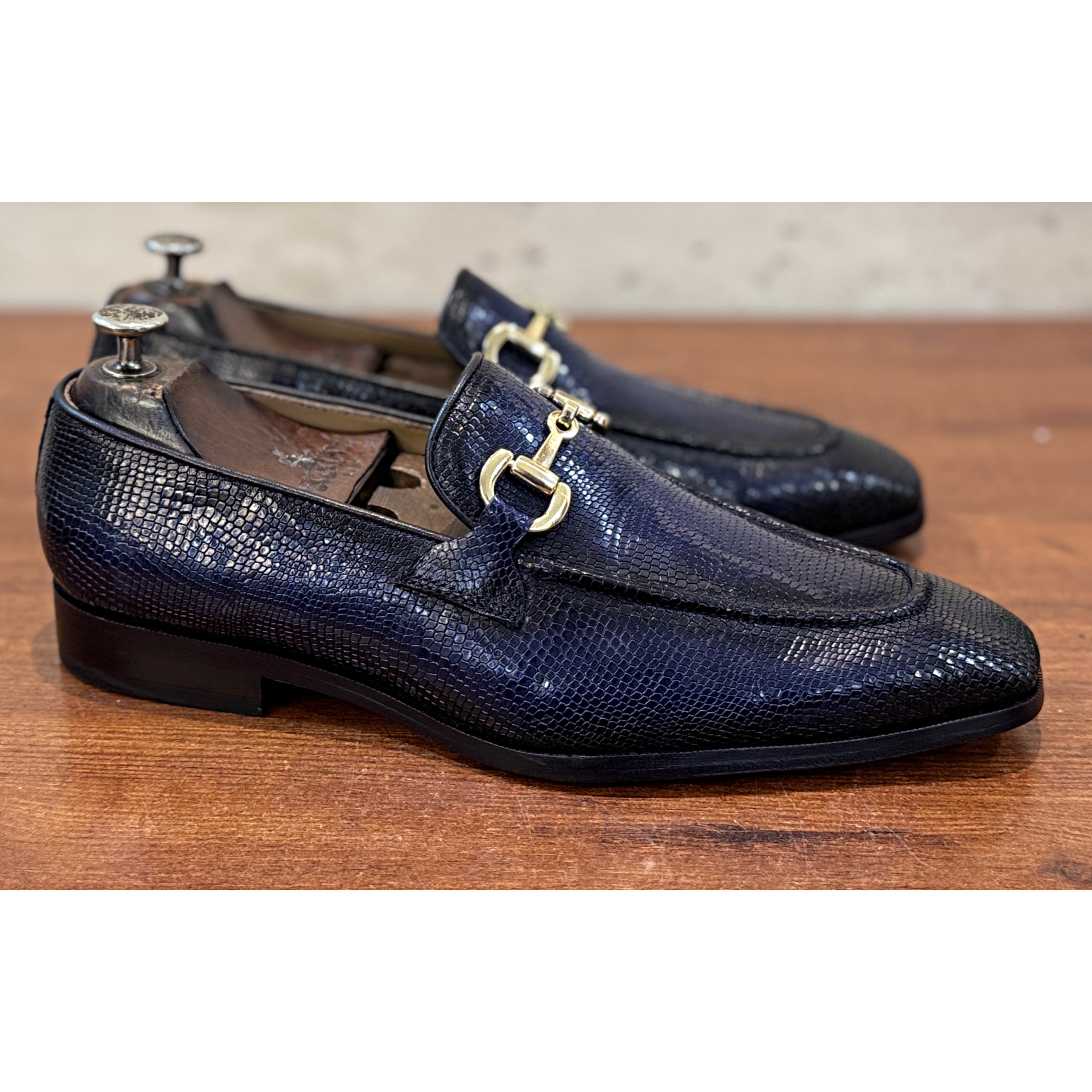 Savoy Spectator Monaco Lizard Horsebit Loafers – Midnight Navy