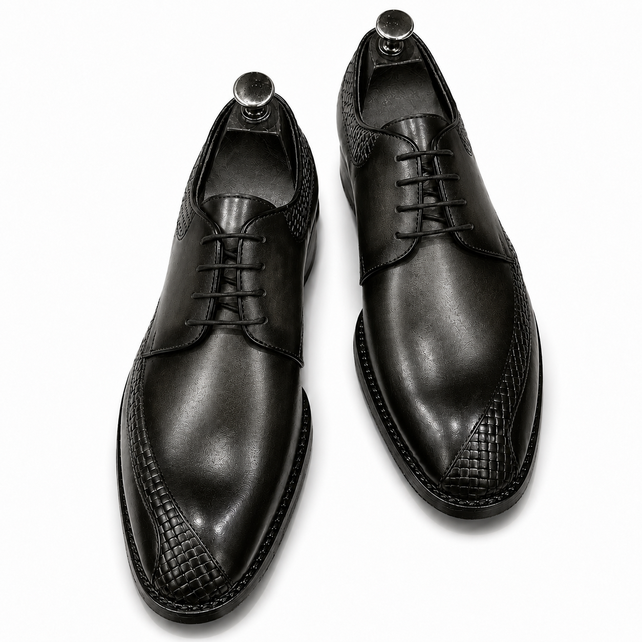 Onyx Royale Woven-Texture Leather Derby