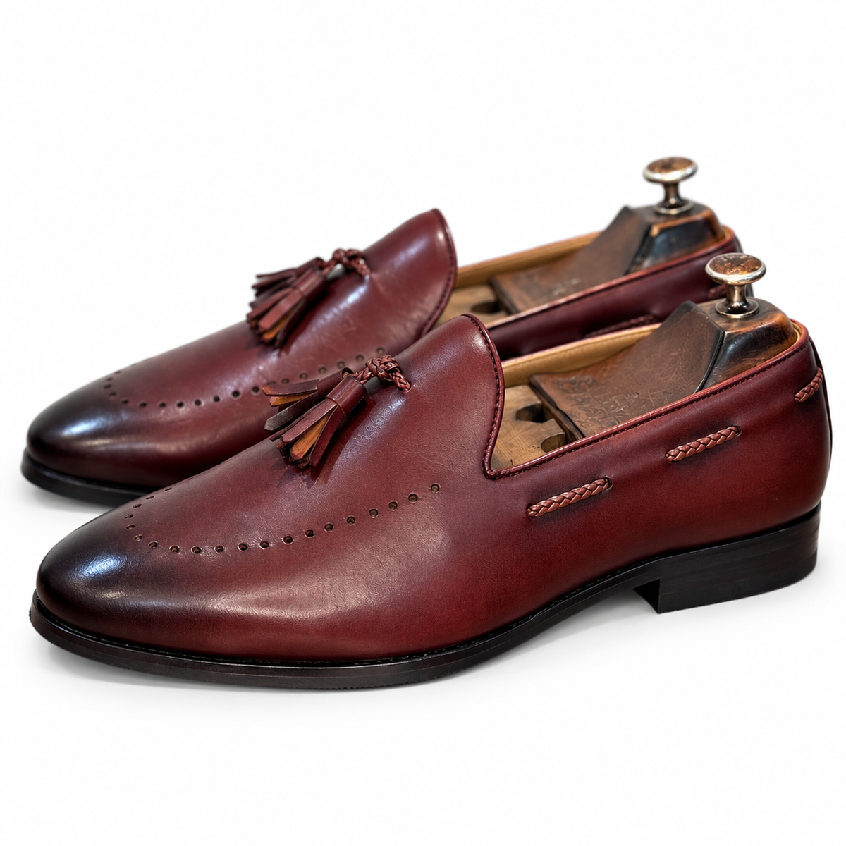 Aurus Burgundy Hand Patina Tassel Loafers