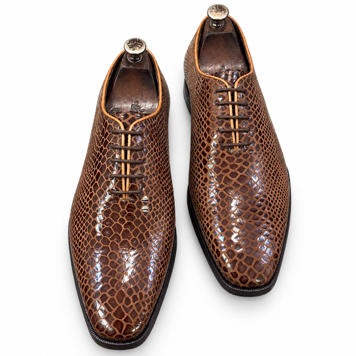 Cognac Snake Foil Leather Oxfords