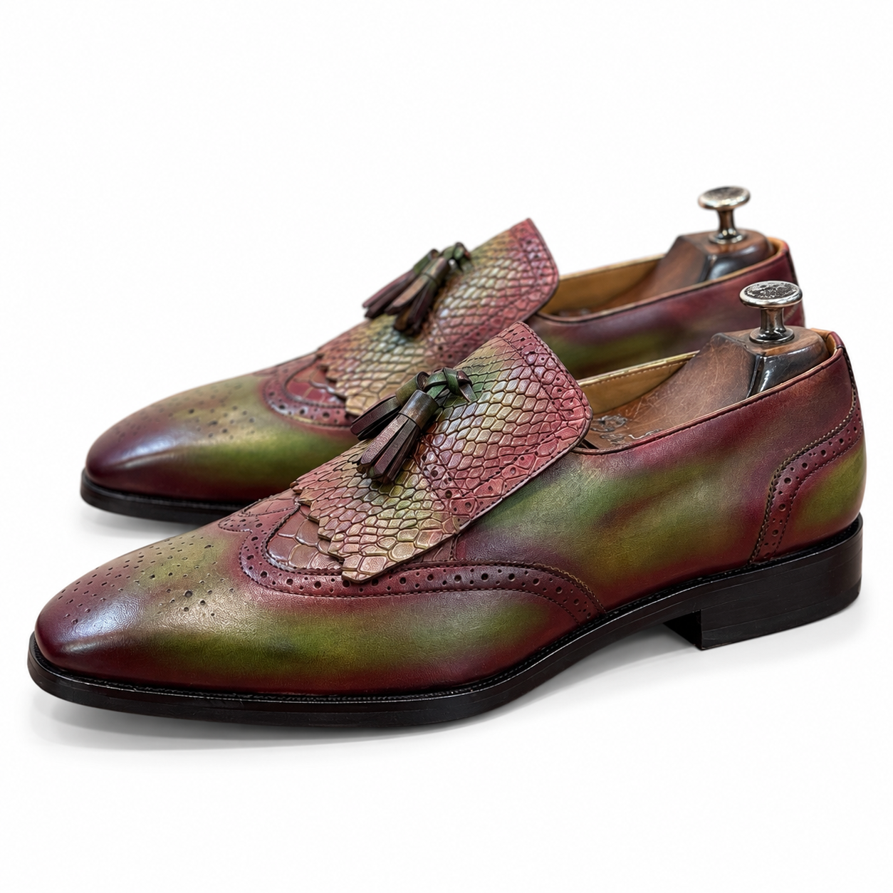 Burgundy Olive Kiltie Tassel Loafers