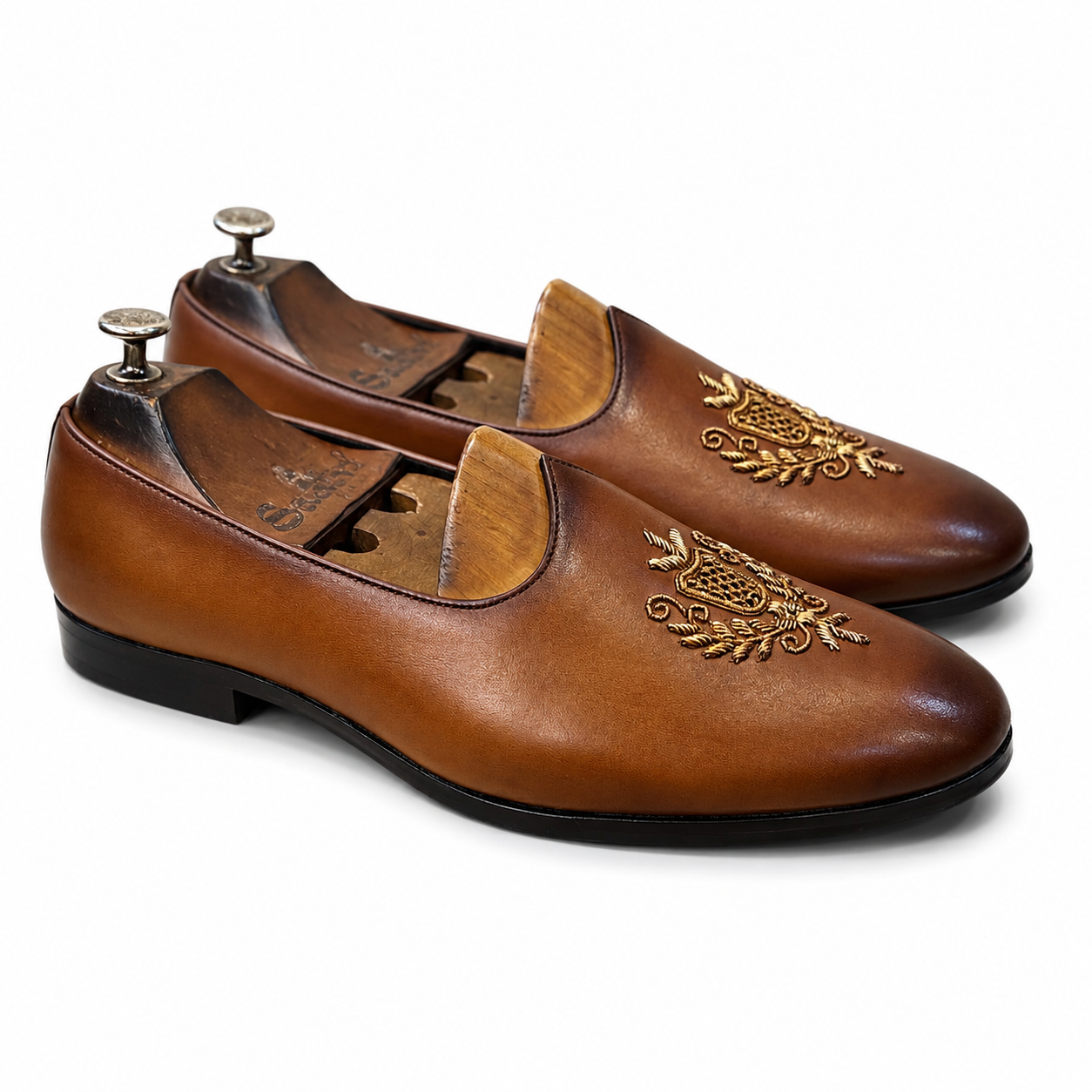 Tan Brown Crest Embroidery Jalsa