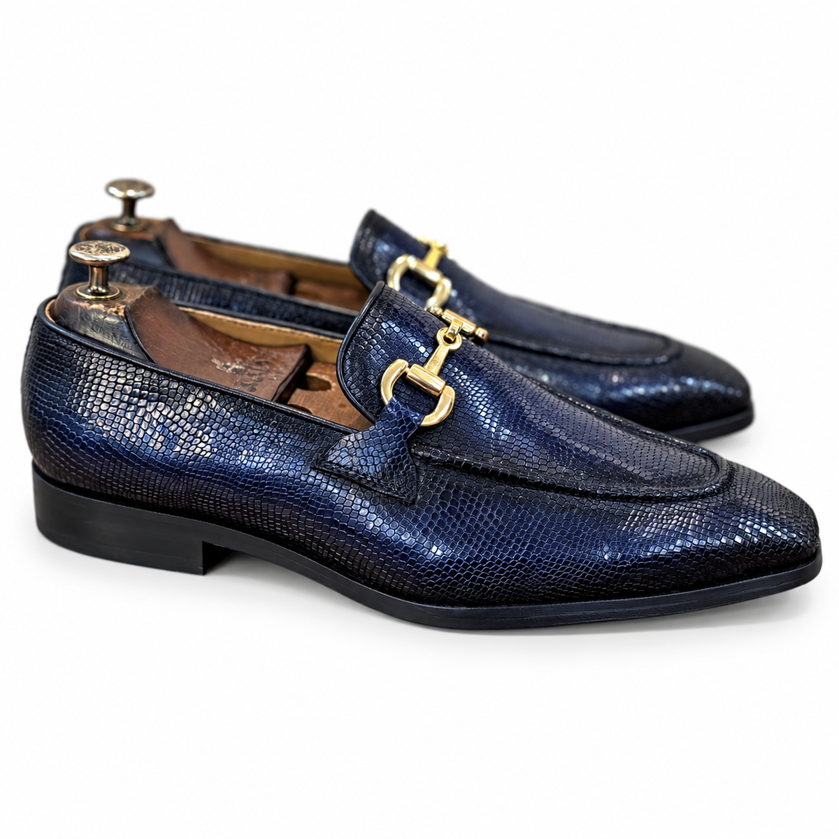 Savoy Spectator Monaco Lizard Horsebit Loafers – Midnight Navy