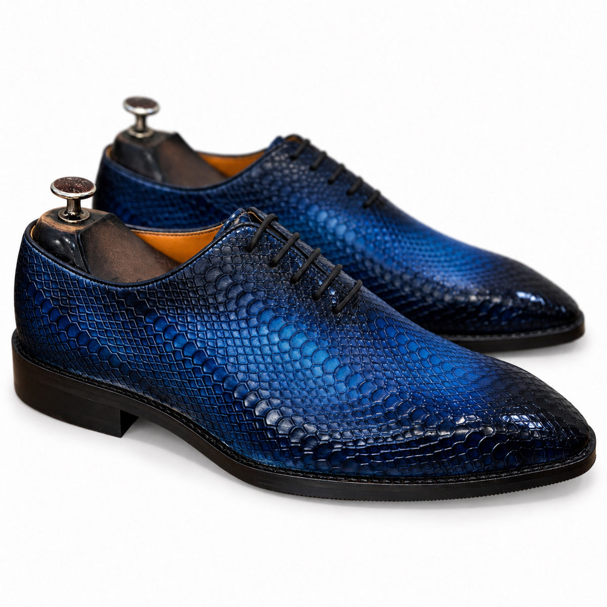 Royal Blue Crocodile-Embossed Oxford Shoes