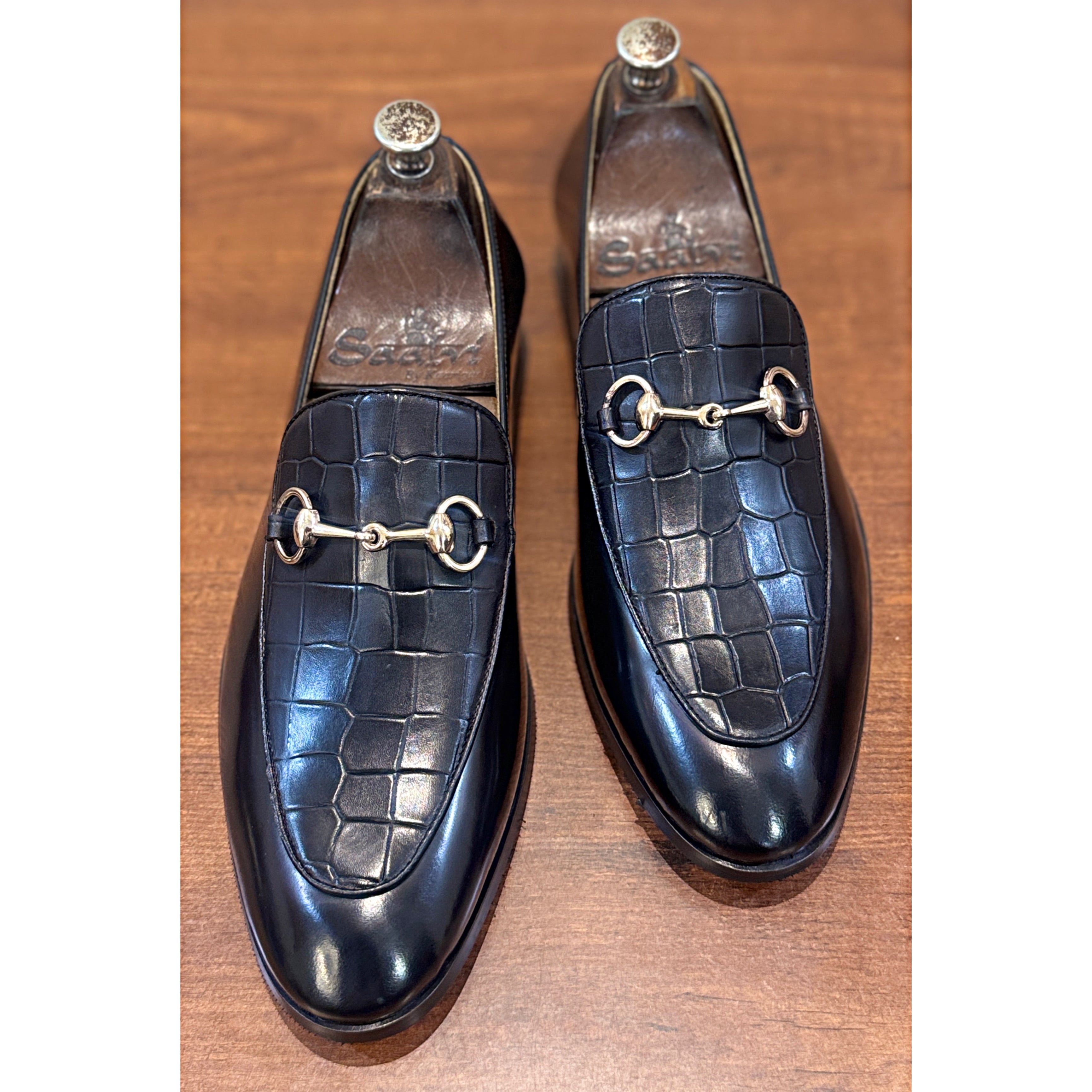 The Obsidian Croco Horsebit – Black Patent Luxury Loafers