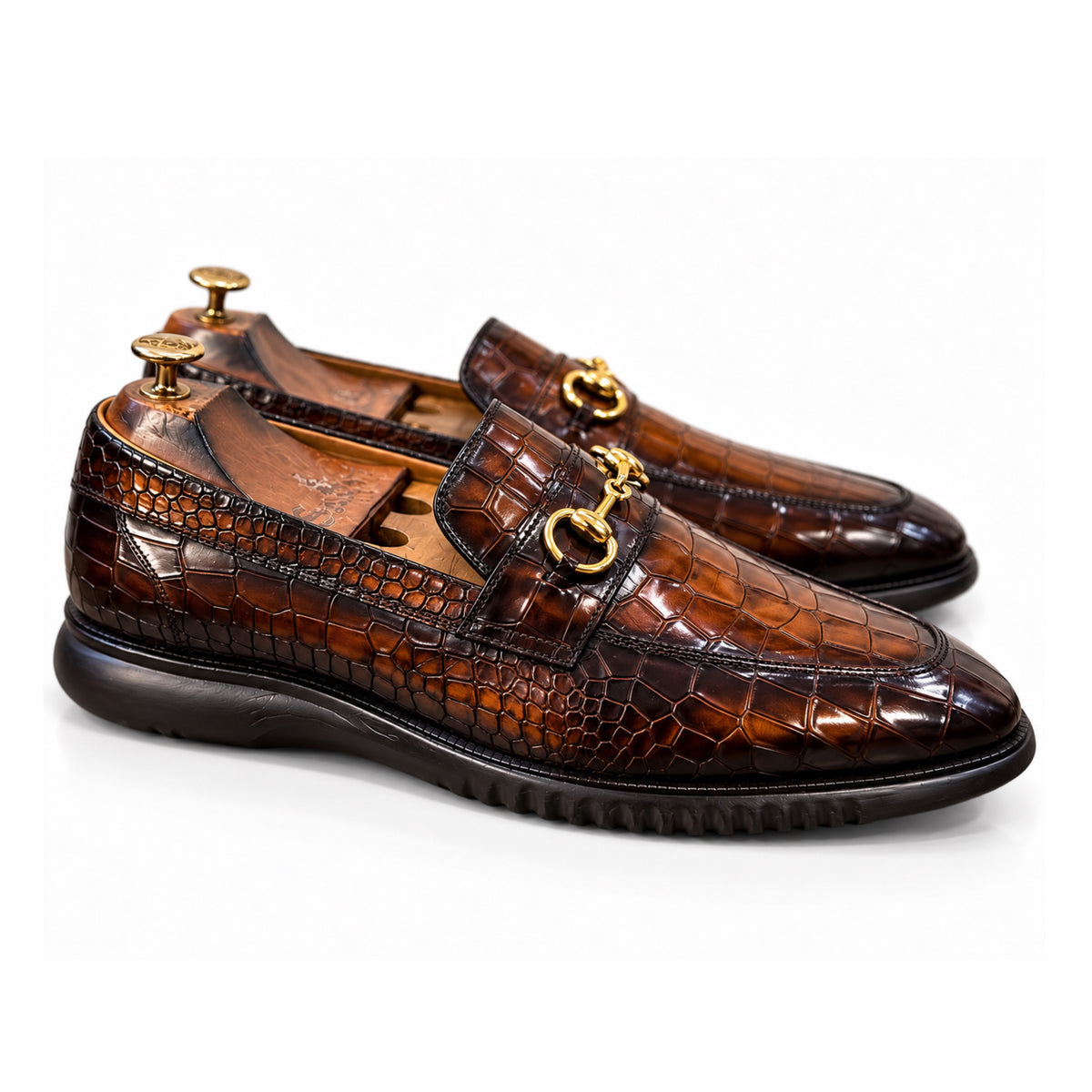 Aurelio Croco Gold Horsebit Loafers