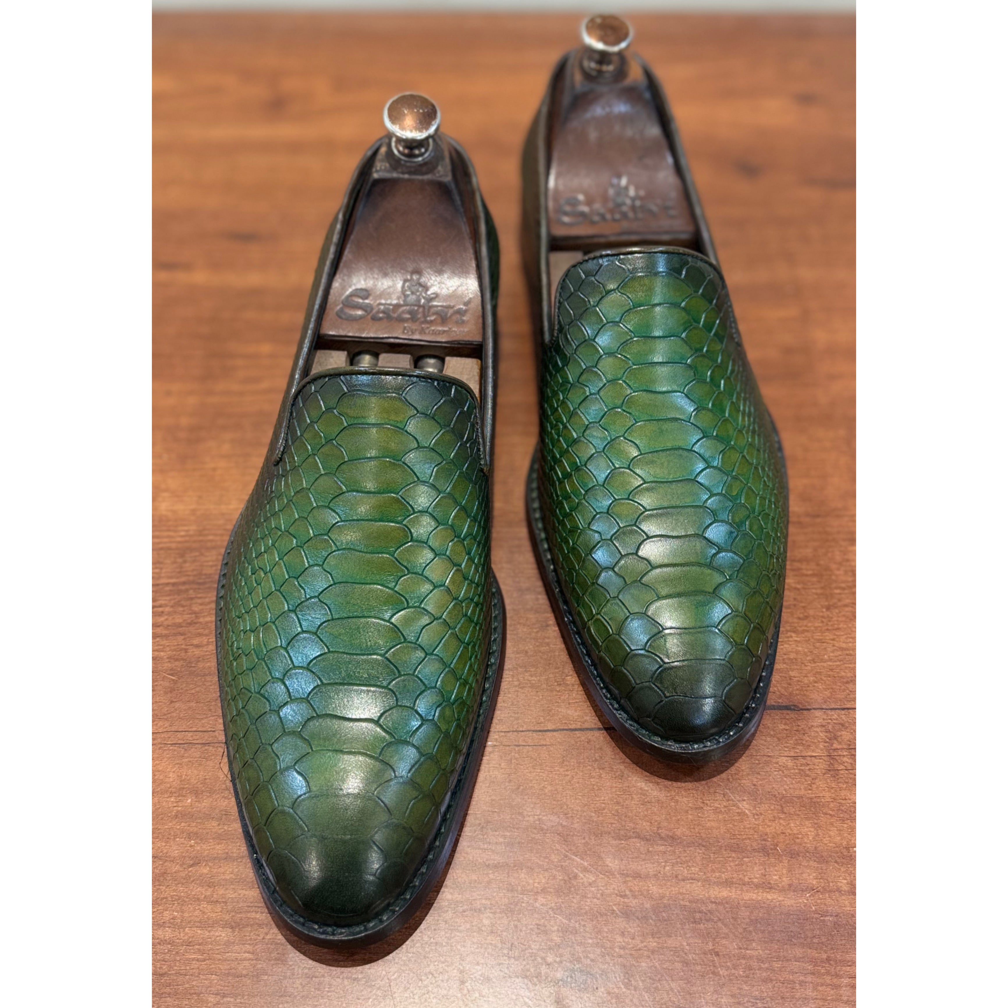 Python Embossed Loafers | Green