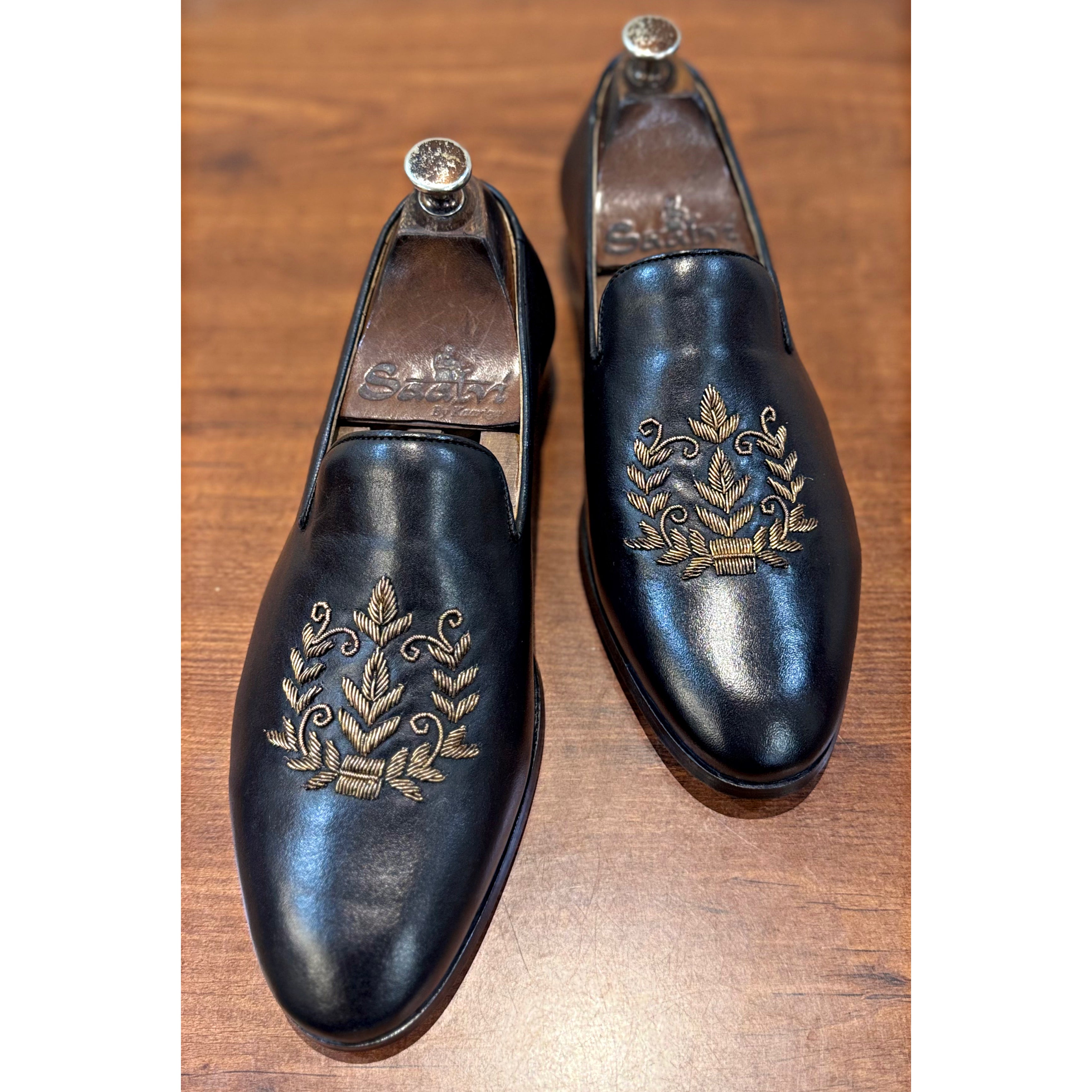Black Leaf Zardosi Slipons