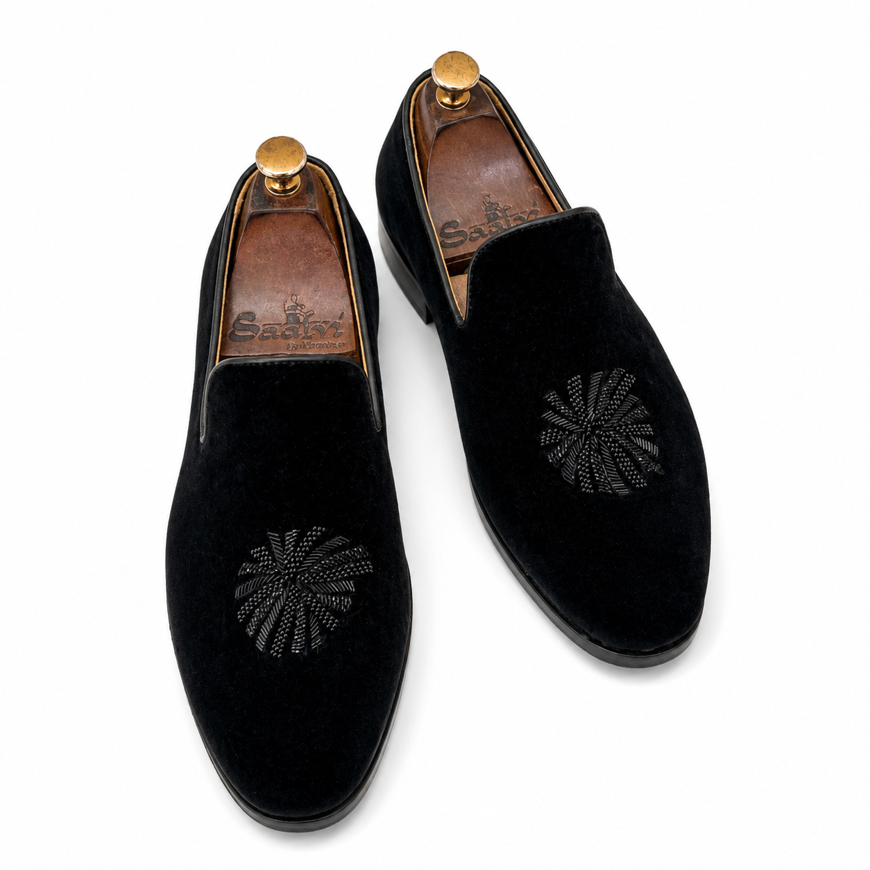 Noir Crest Velvet Slippers
