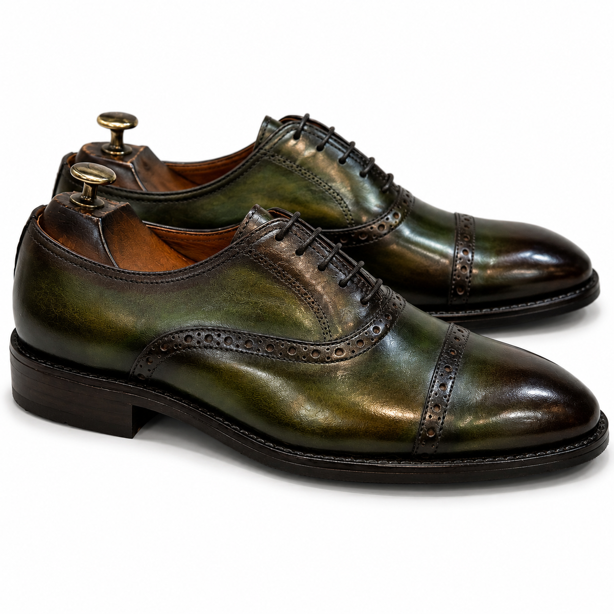 Verdant Olive Hand Patina Cap Toe Brogue Oxford