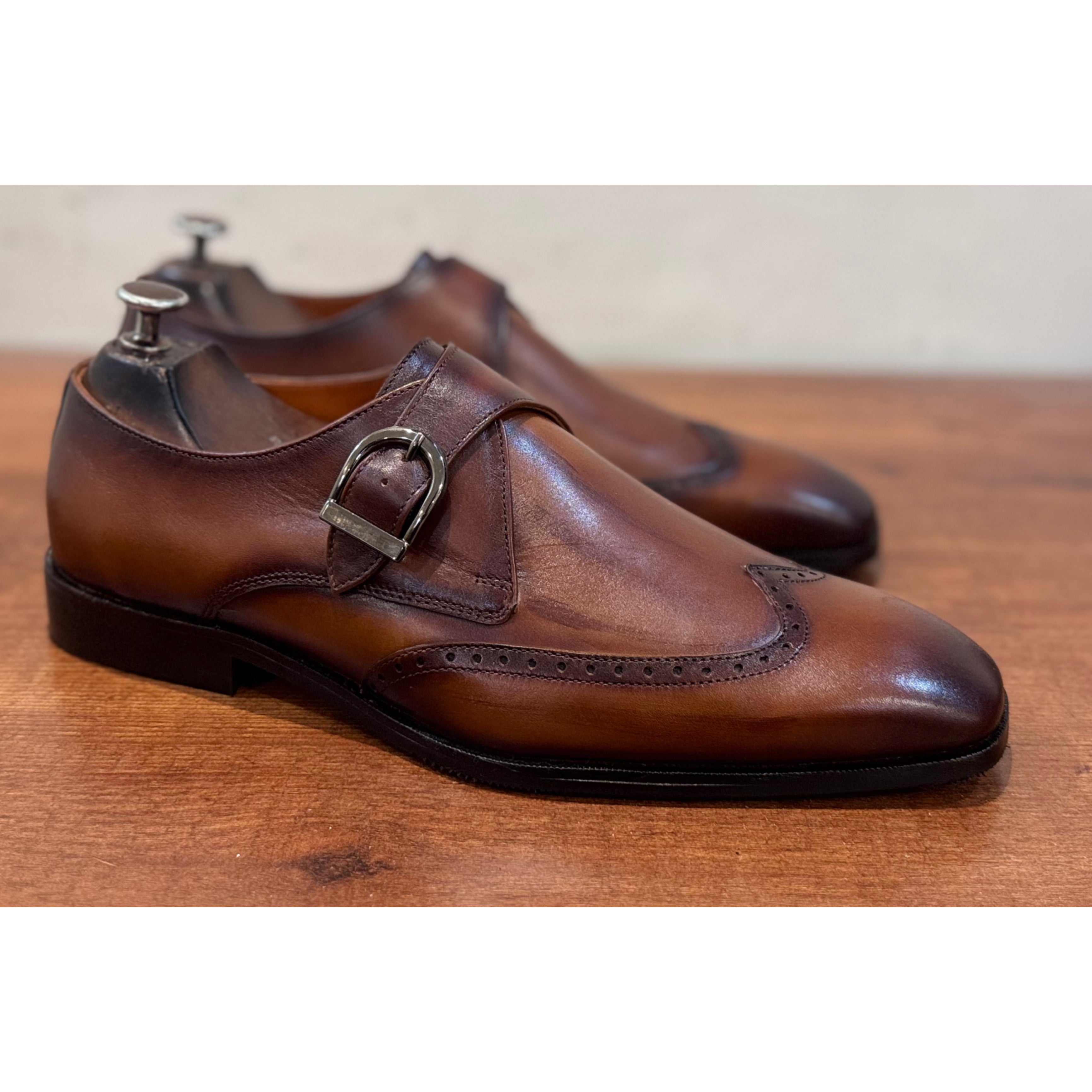 Single Monk Strap Hand Patina Tan