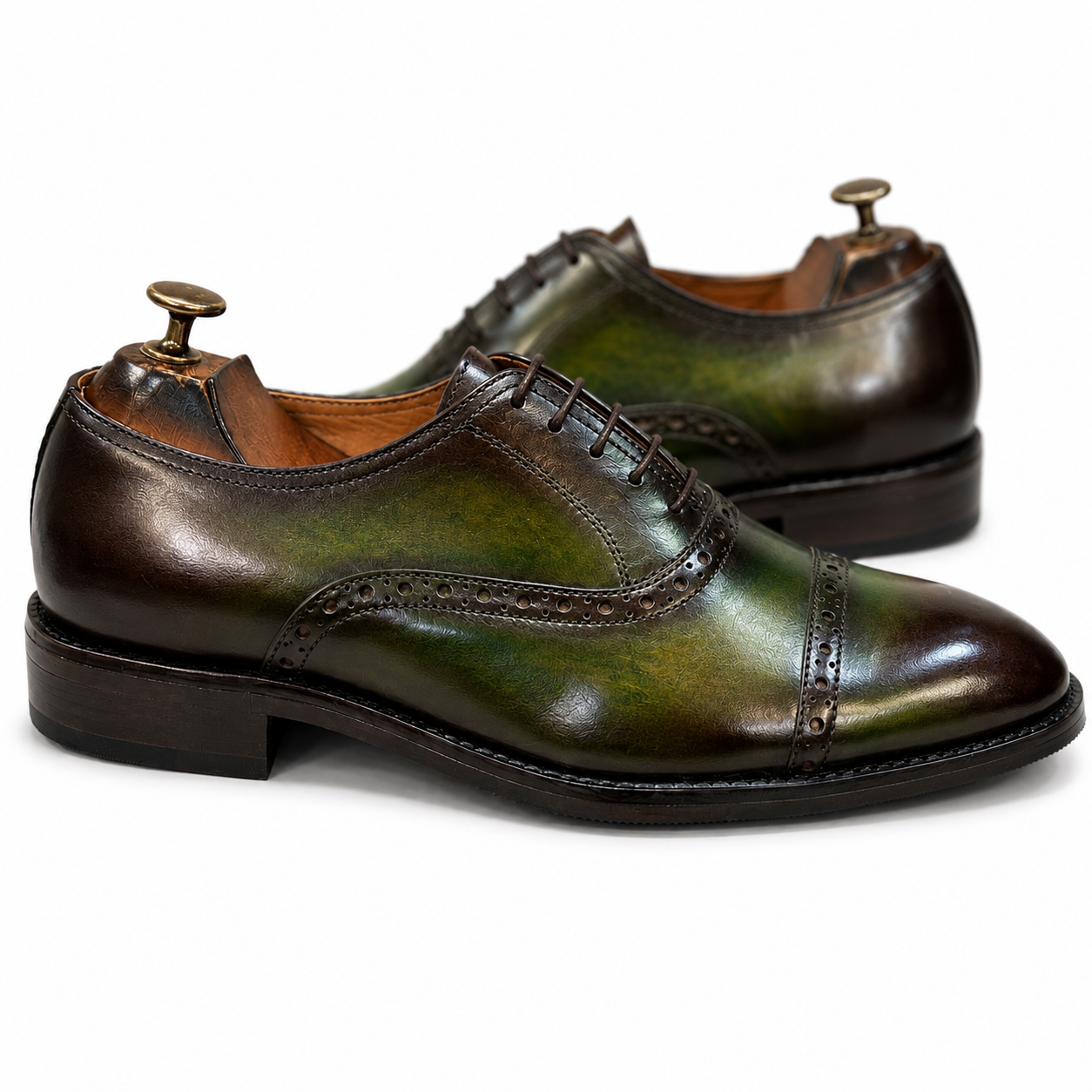 Verdant Olive Hand Patina Cap Toe Brogue Oxford