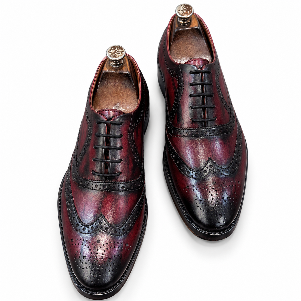 Burgundy Eclipse Hand-Patina Wingtip Oxford Shoes