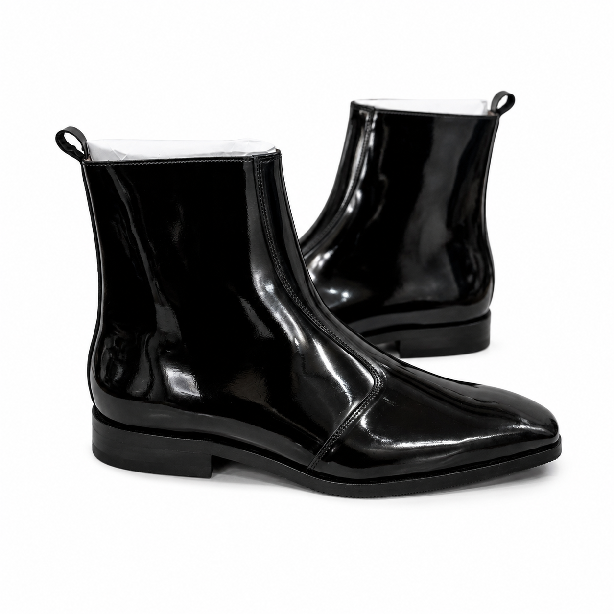 Midnight Black Patent Leather Chelsea Boots