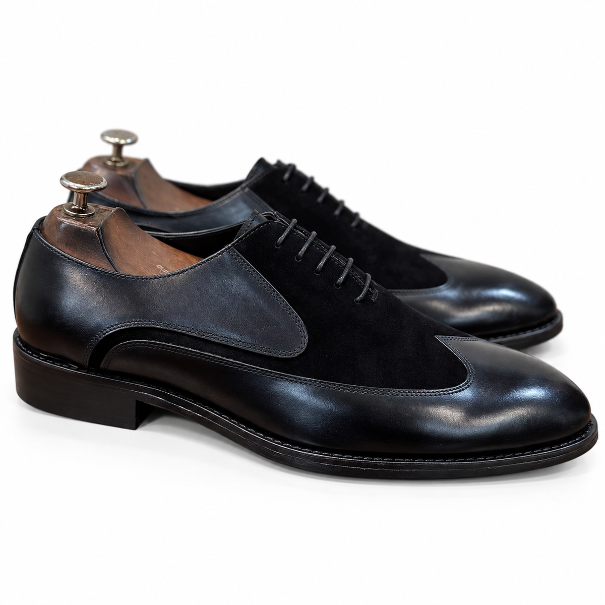 Noir Suede Panel Oxford Shoes