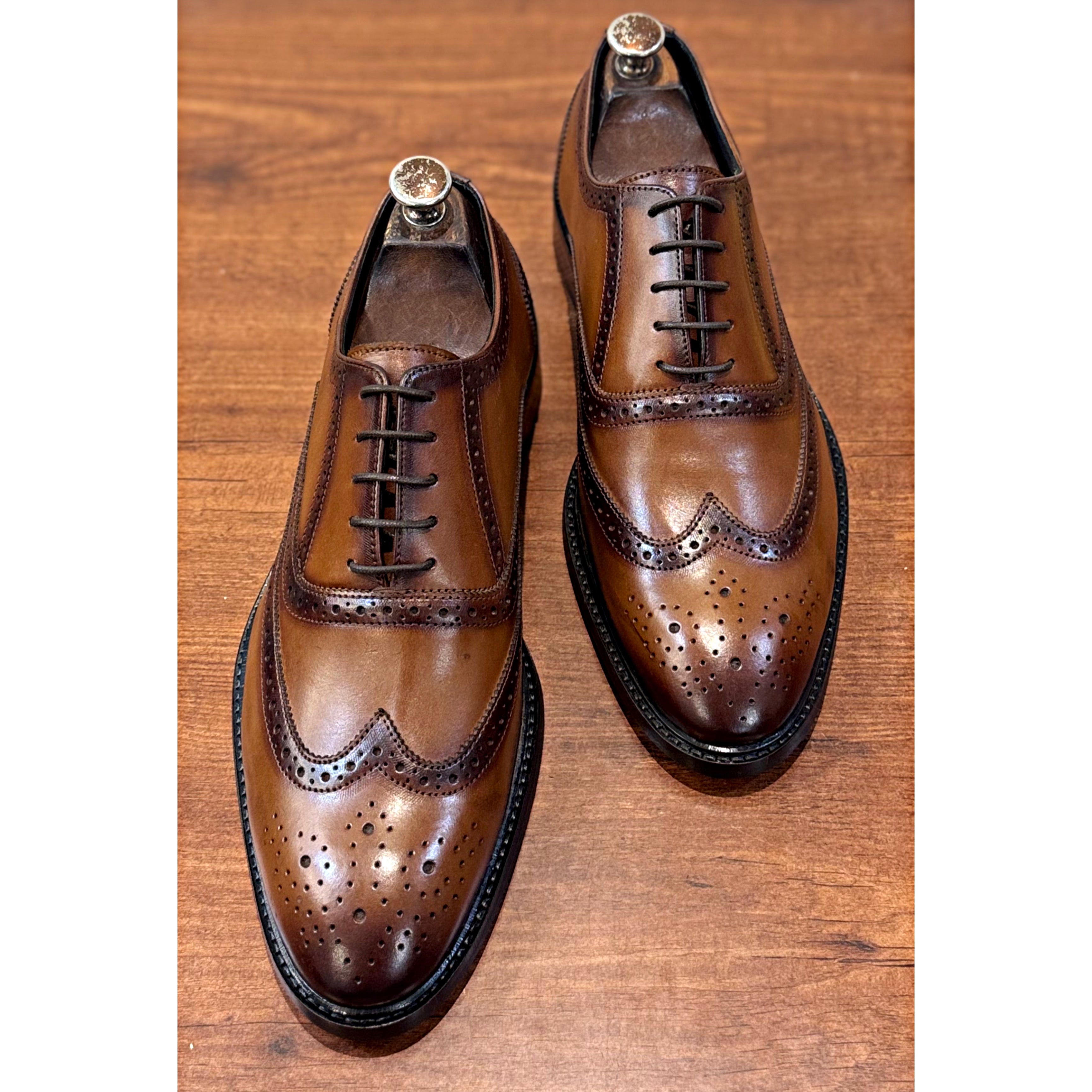 Saalvi Classic Hand Finished Wingtip Oxfords - Tan