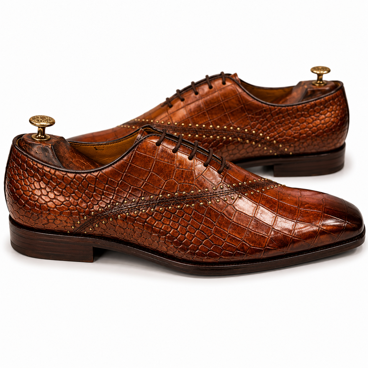 Royal Cognac Croco Studded Oxford Shoes