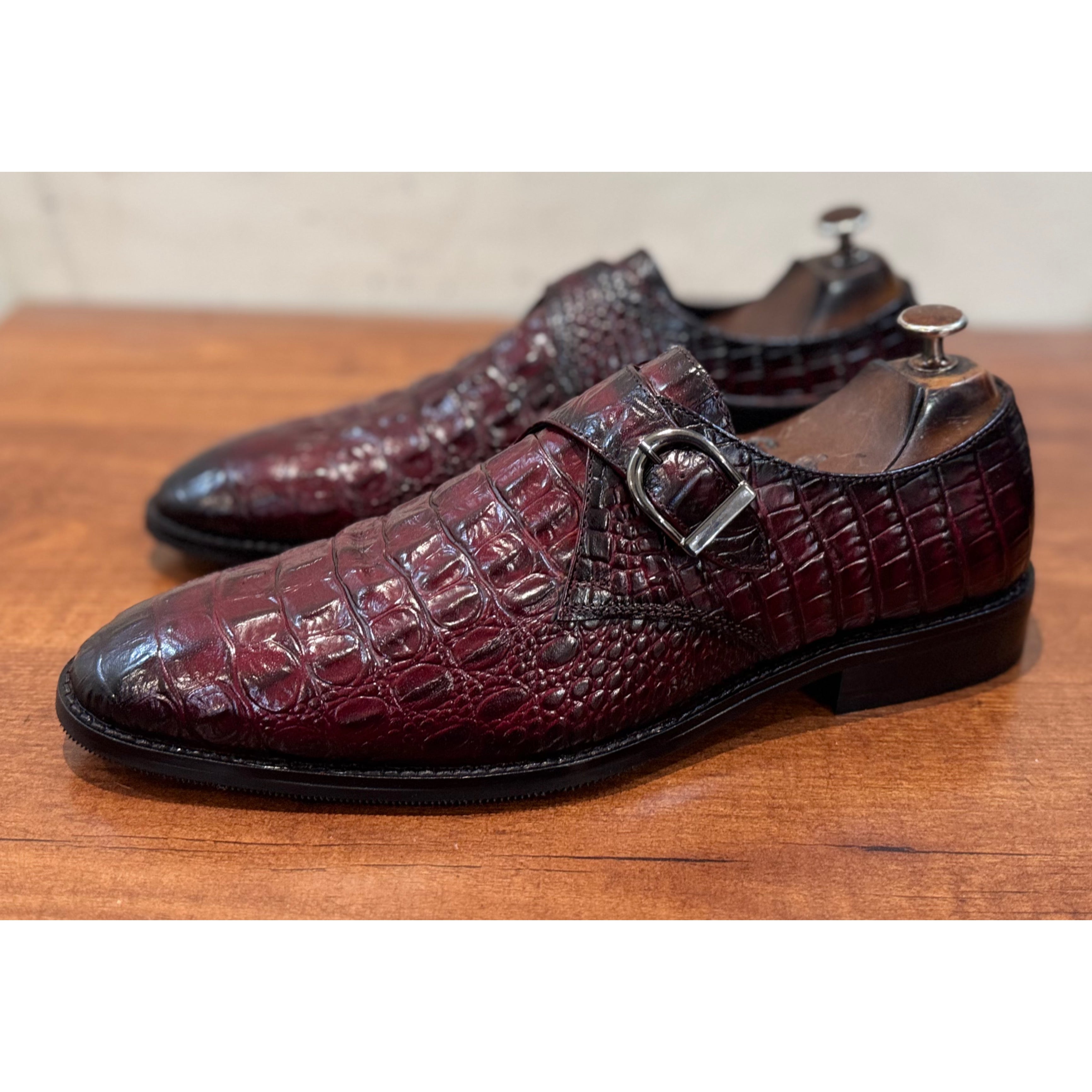 Wine Croco Monk Straps