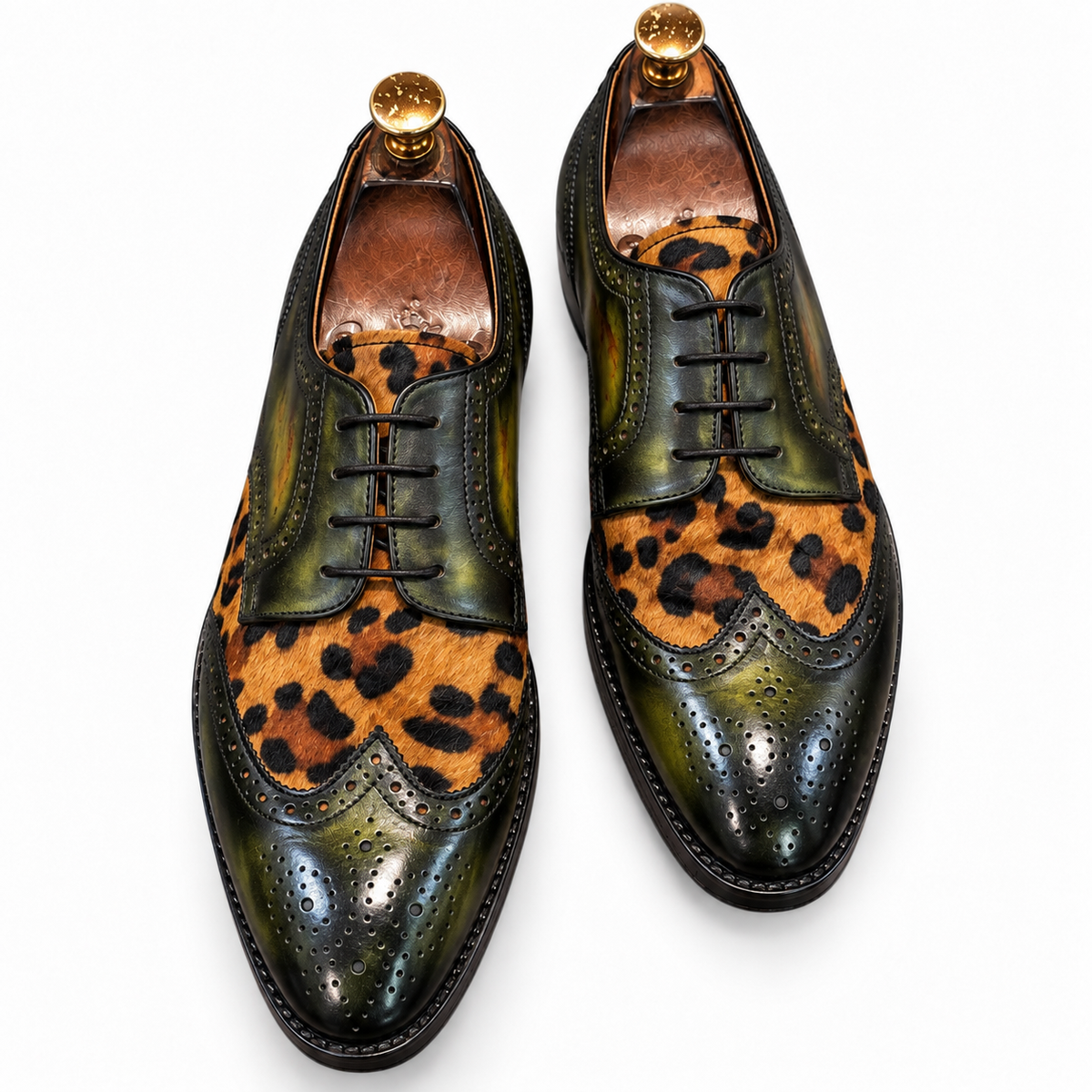 Verde Leopard Brogue Derby Shoes