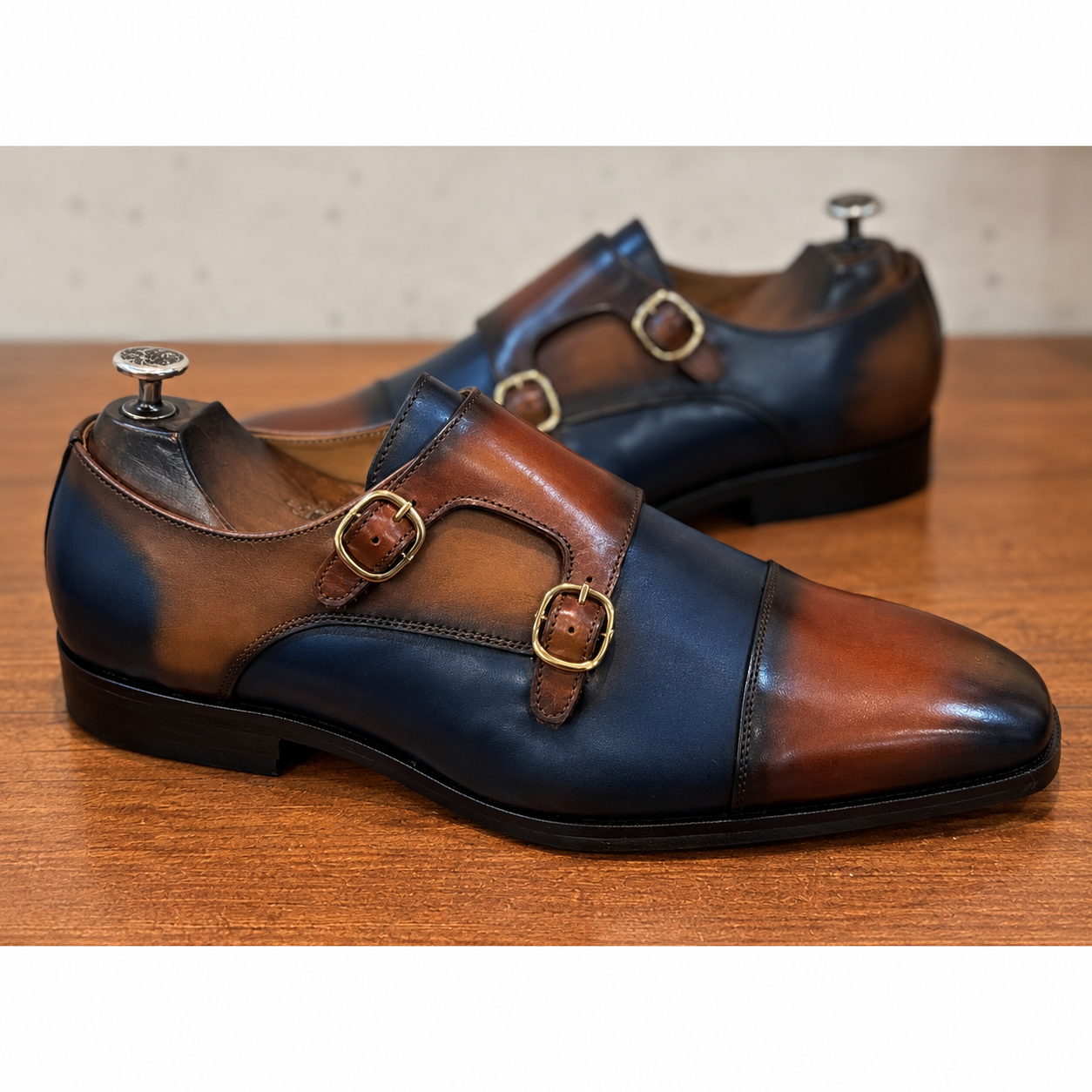 The Belgravia Admiral – Navy & Cognac Double Monk Strap Shoes