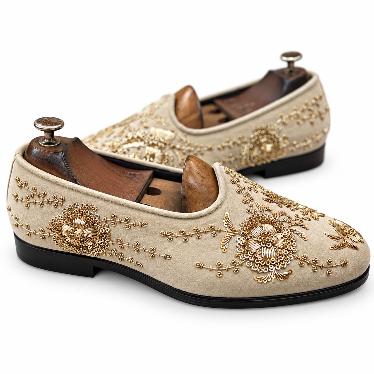 Jalsa Cream Velvet Zardosi Embroidered Loafers
