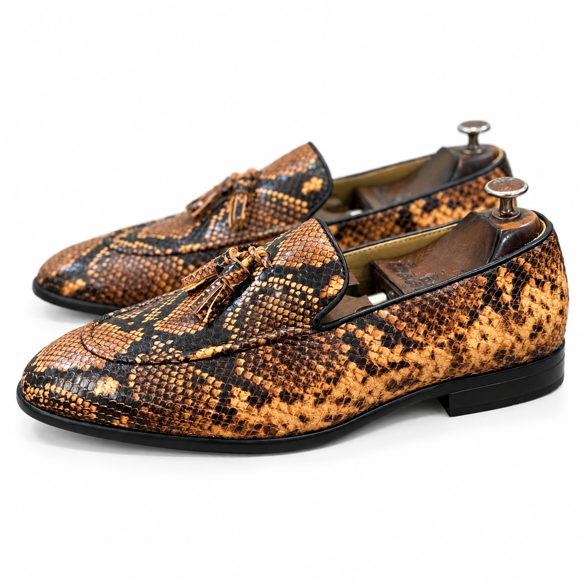 Aureum Exotic Snake Foil Tassel Loafers