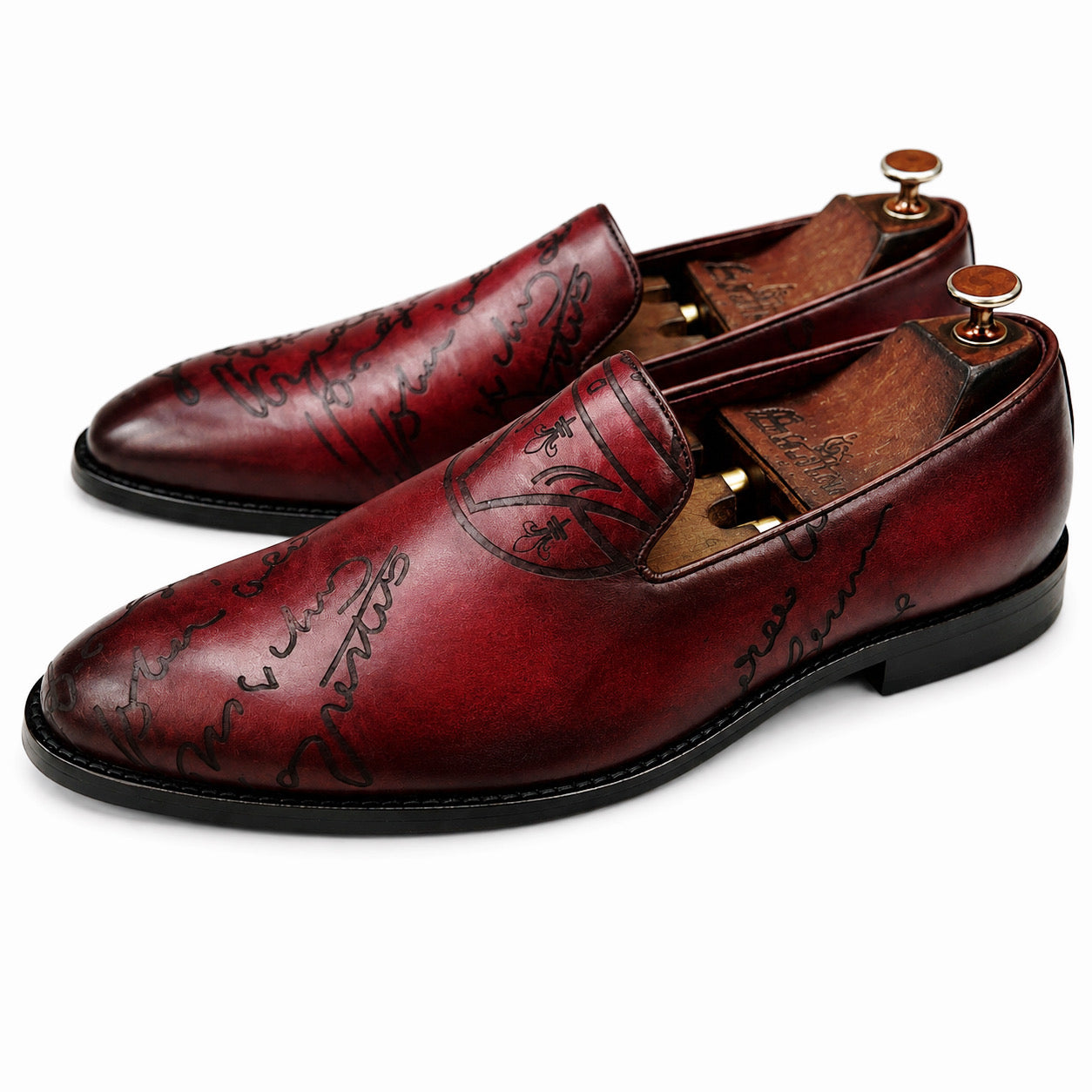 Artisan Script Leather Loafers – Burgundy