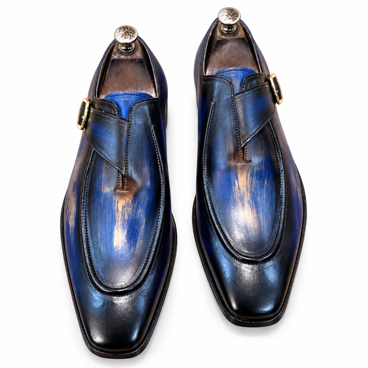Azure Monarch Patina Monk Strap Shoes
