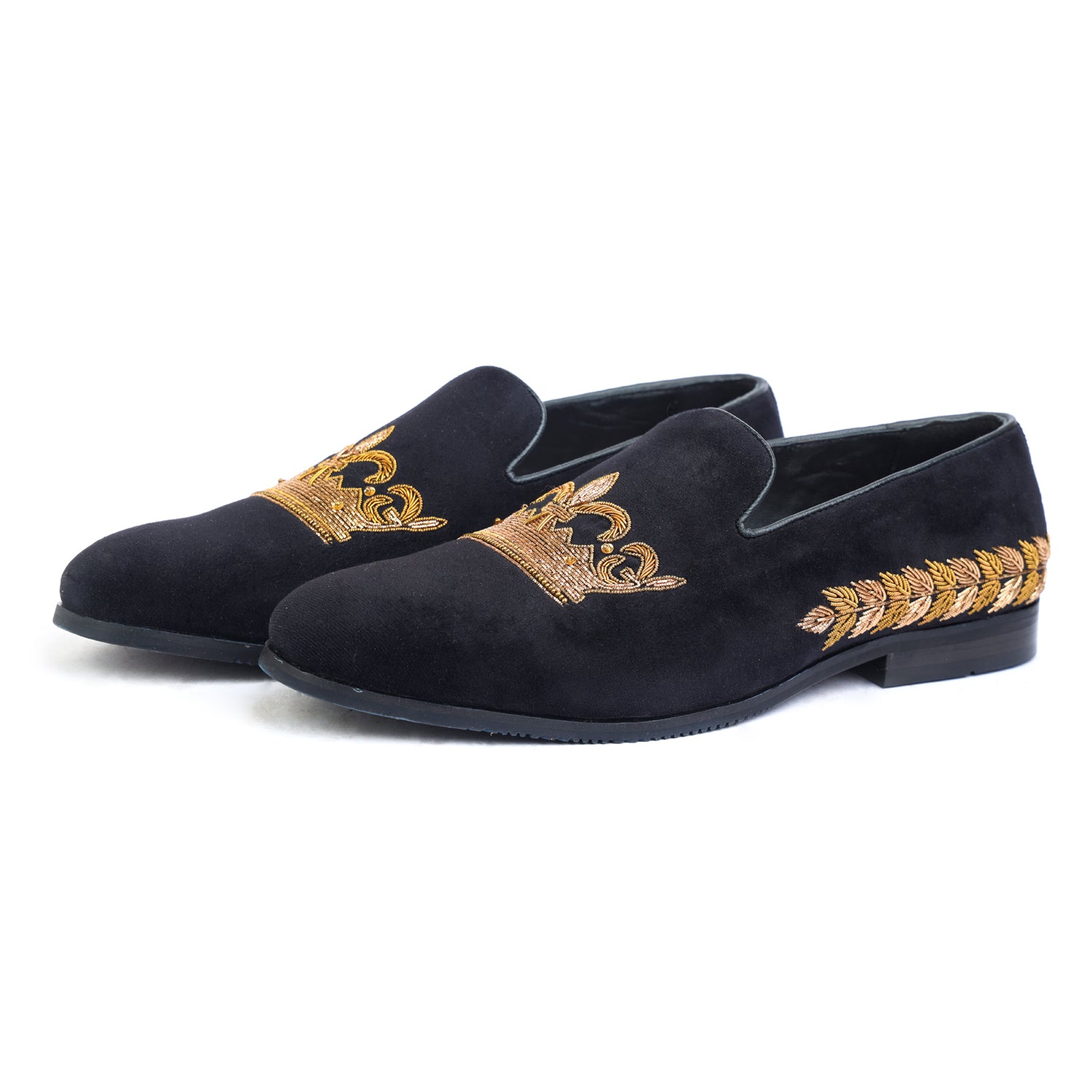Crown & Leaf Hand Embroidery Slipon