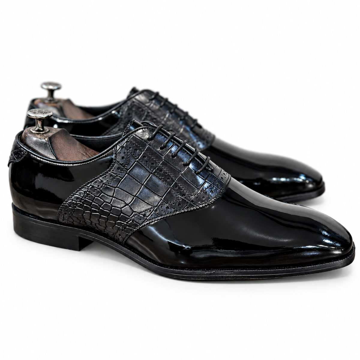 Noir Croco Élégance Patent Oxfords