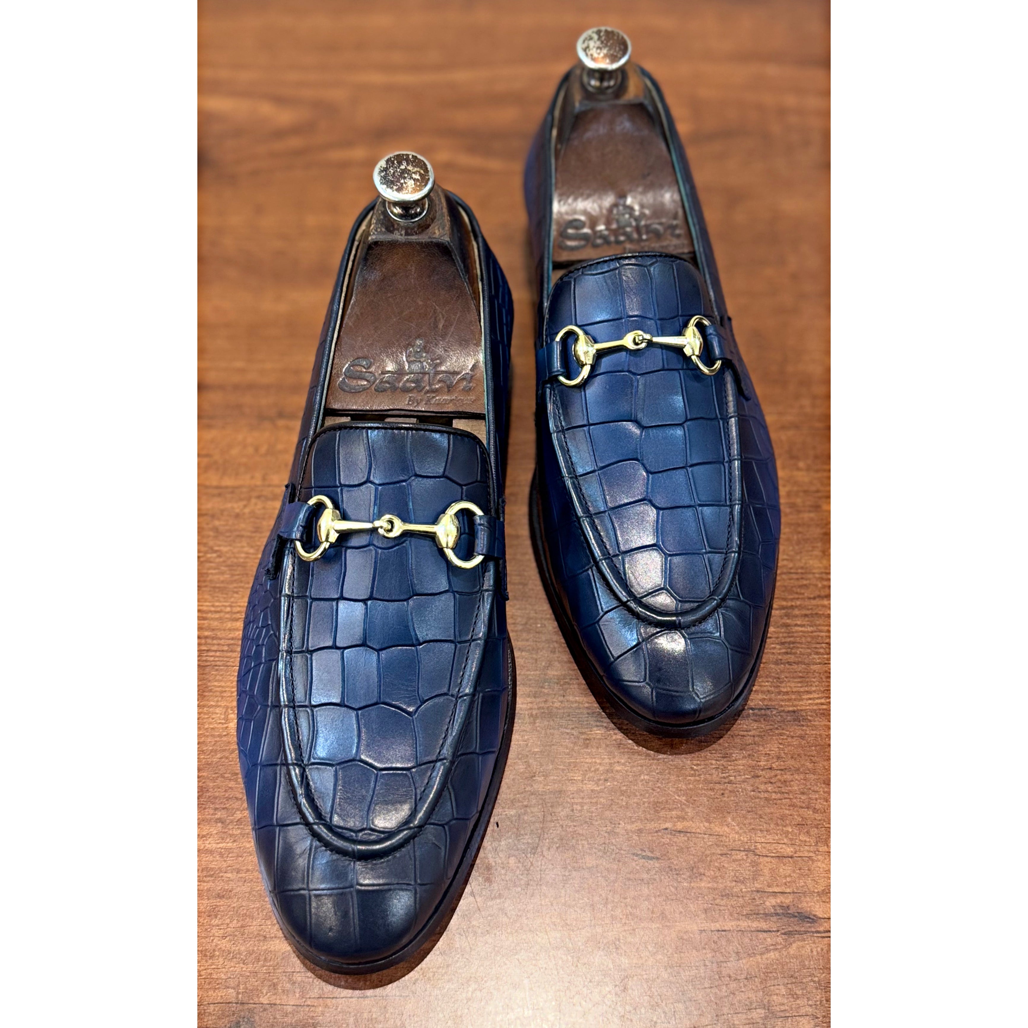 Blue Croco Horsebit Loafers