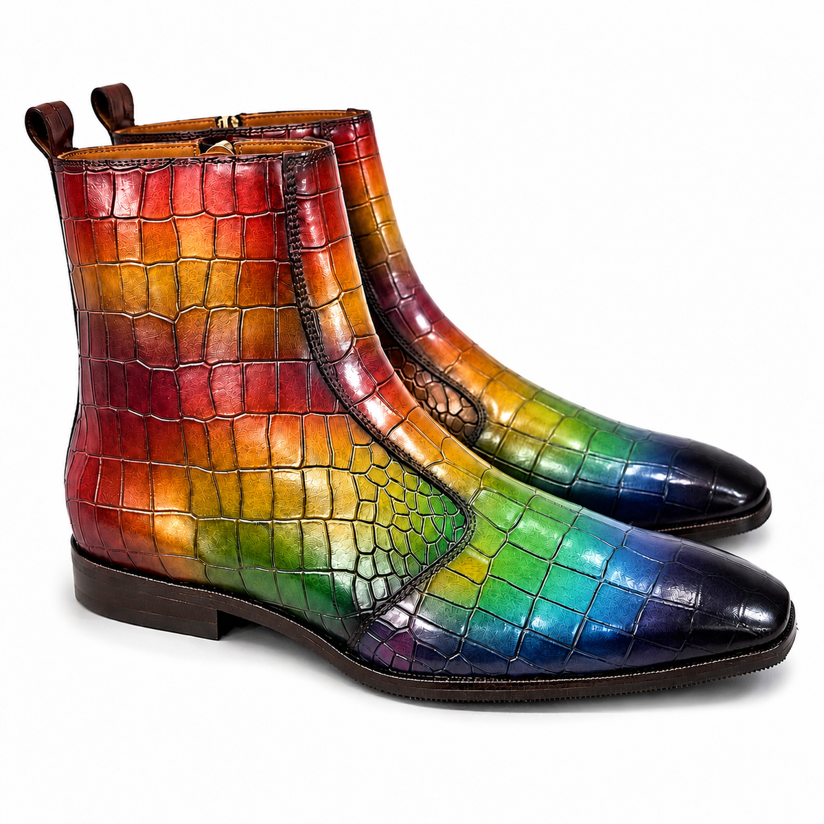 Prismatic Croc Luxe Hand-Patina Chelsea Boots