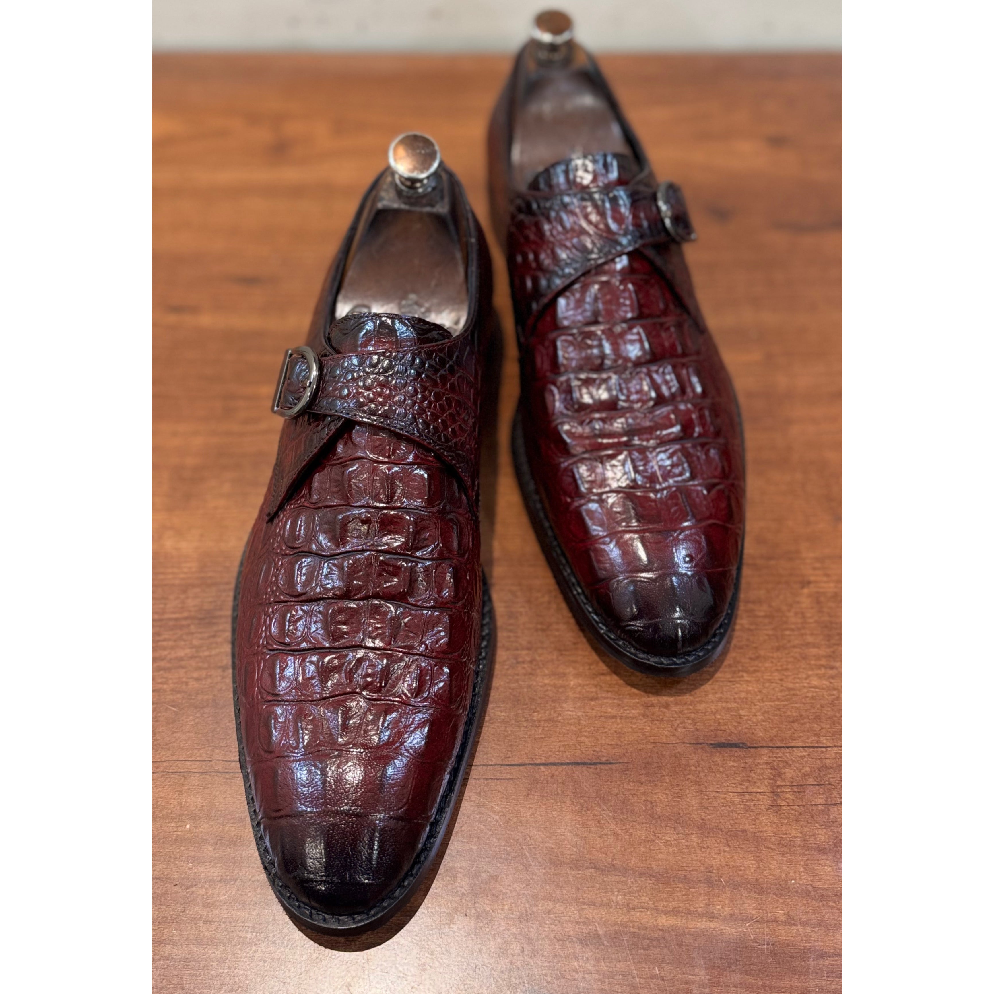 Wine Croco Monk Straps