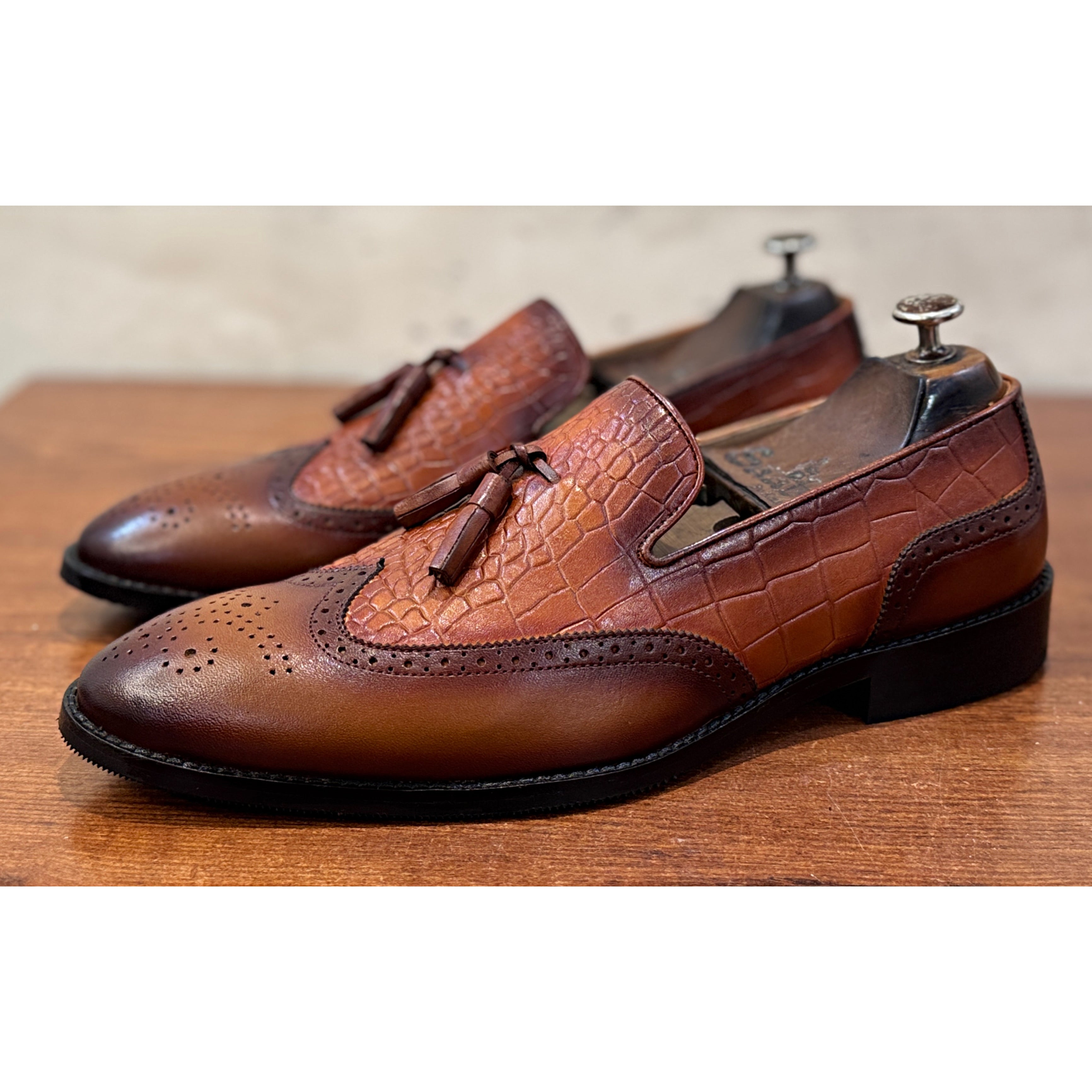 Regal Croco Tassel Wingtip Loafers – Tan Brown